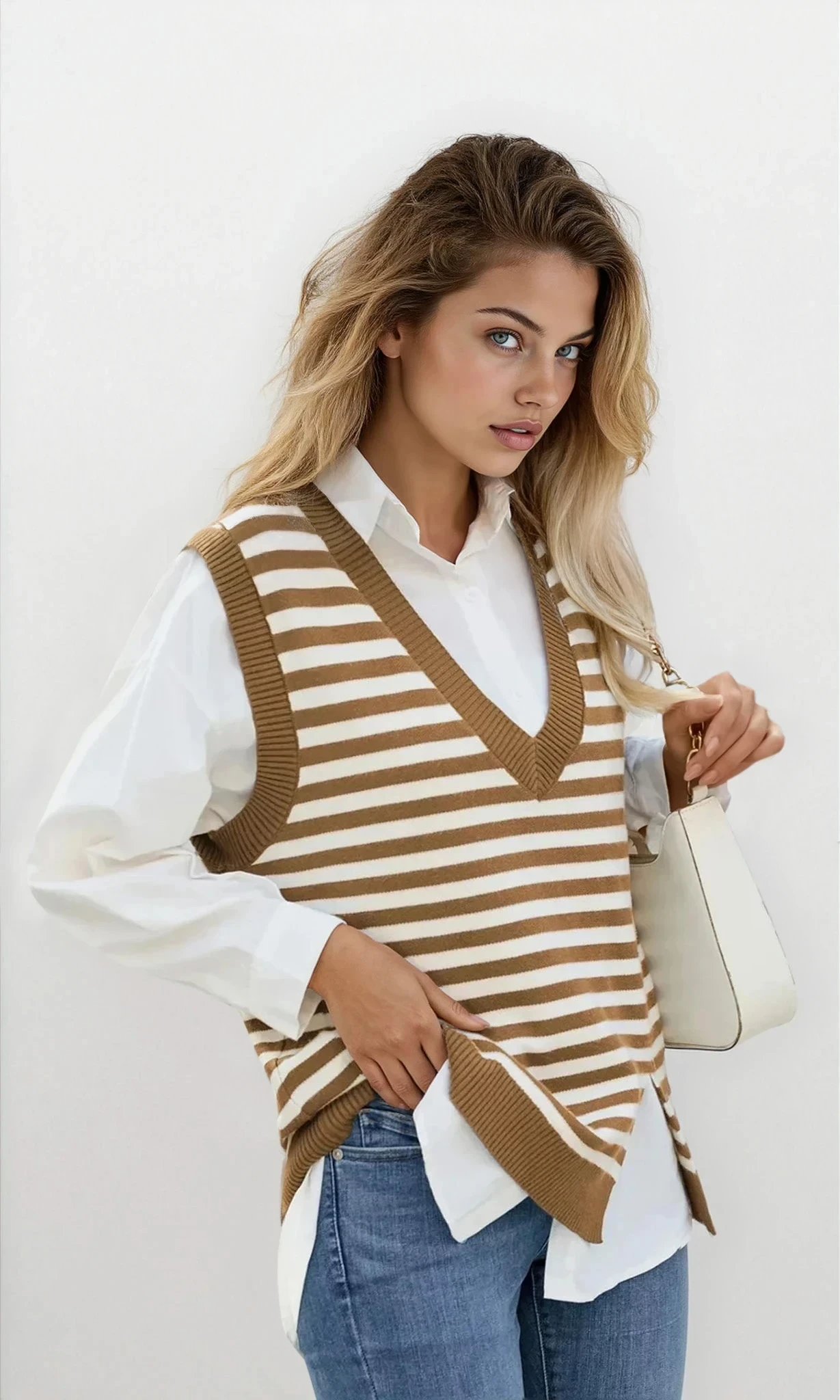 Noble Slit V-Neck Striped Sweater Vest