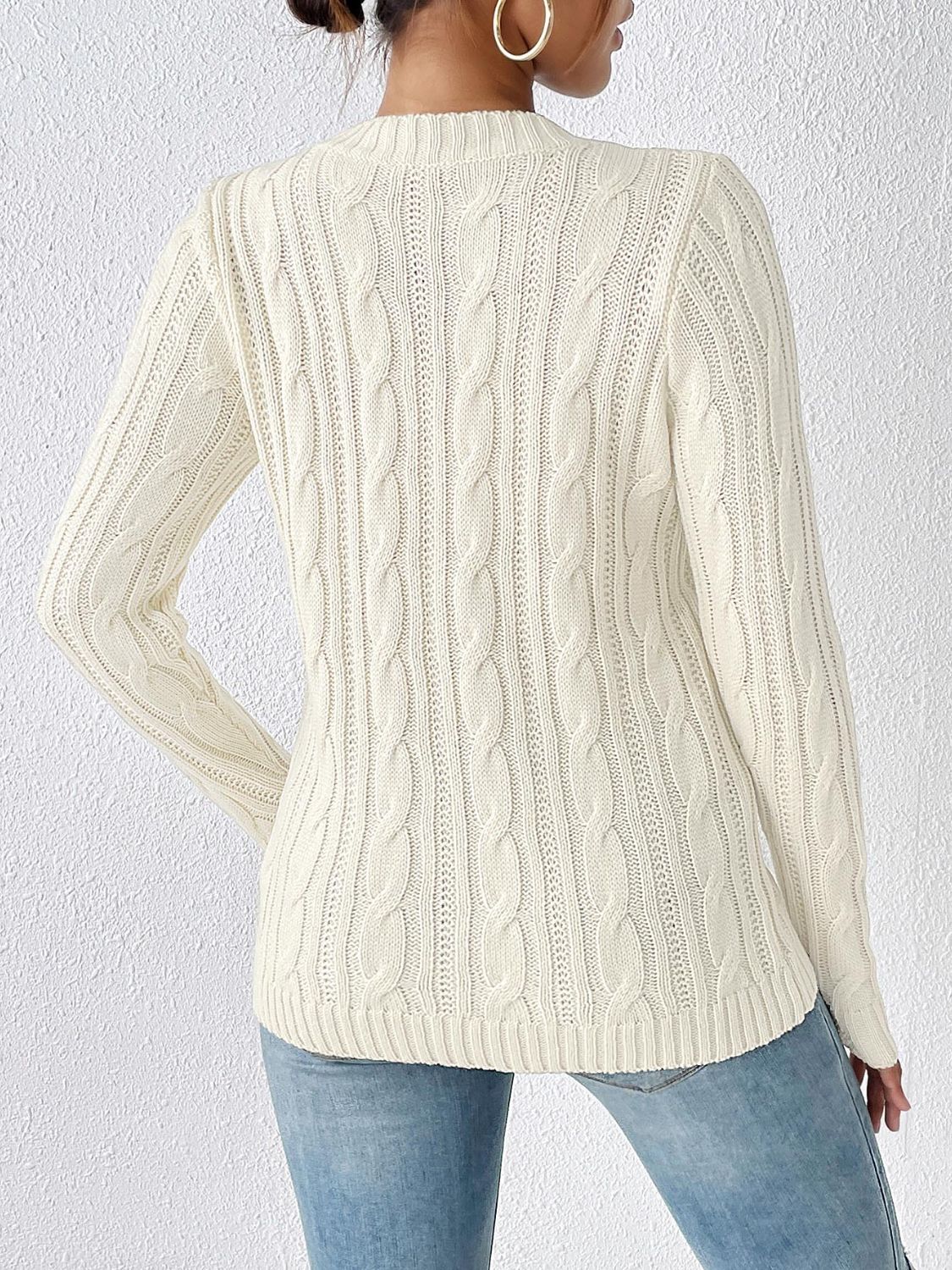 Clear Cable-Knit Crew Neck Sweater