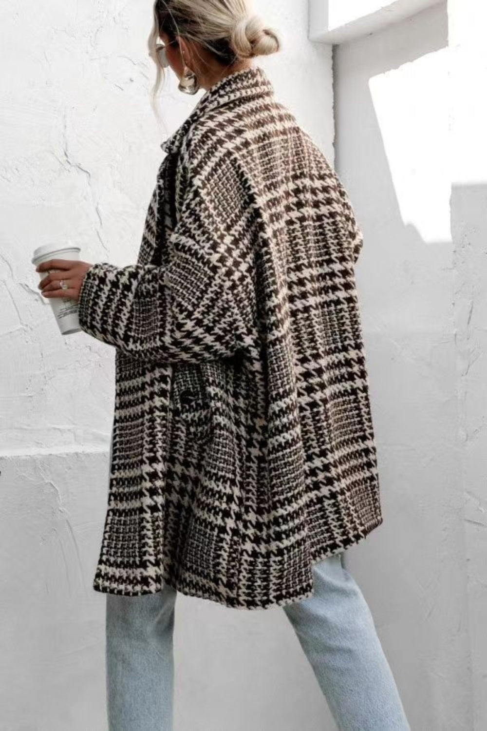 Houndstooth Collared Peacoat