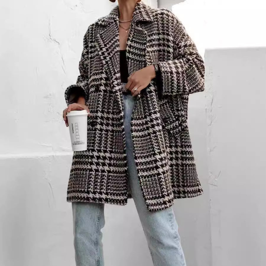 Houndstooth Collared Peacoat