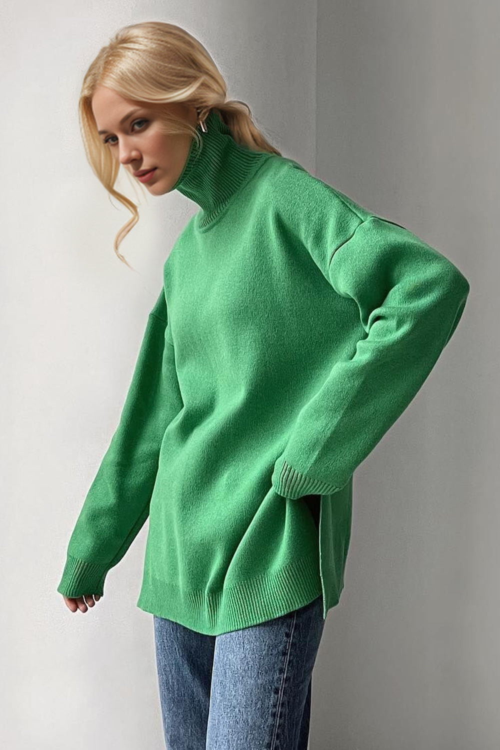 Lush Side Slit Turtleneck Sweater