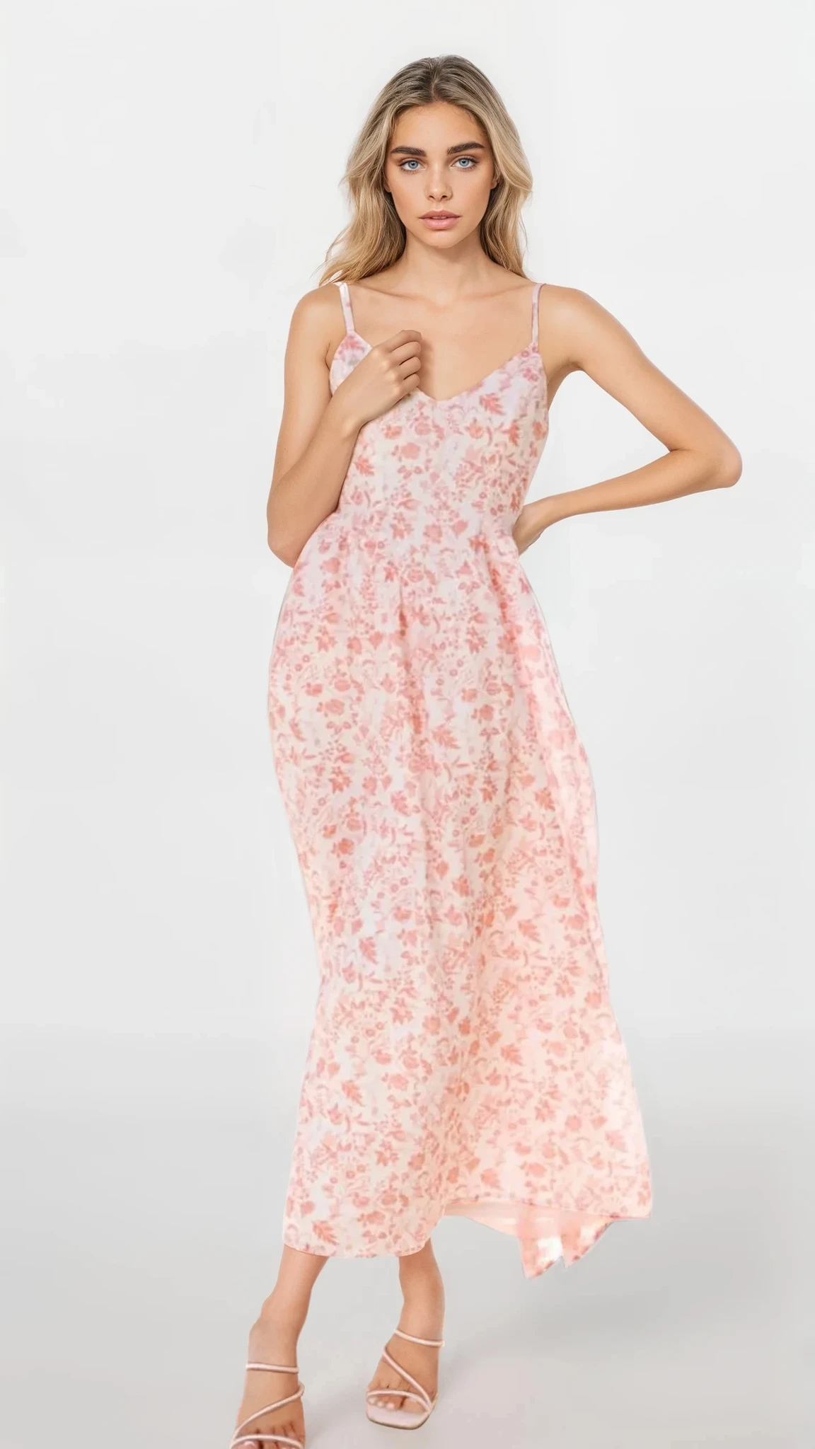Light blue Fleuron Bow Back V-Neck Cami Dress by Trendsi featuring a bow detail and flowy fabric, perfect for stylish summer wear.