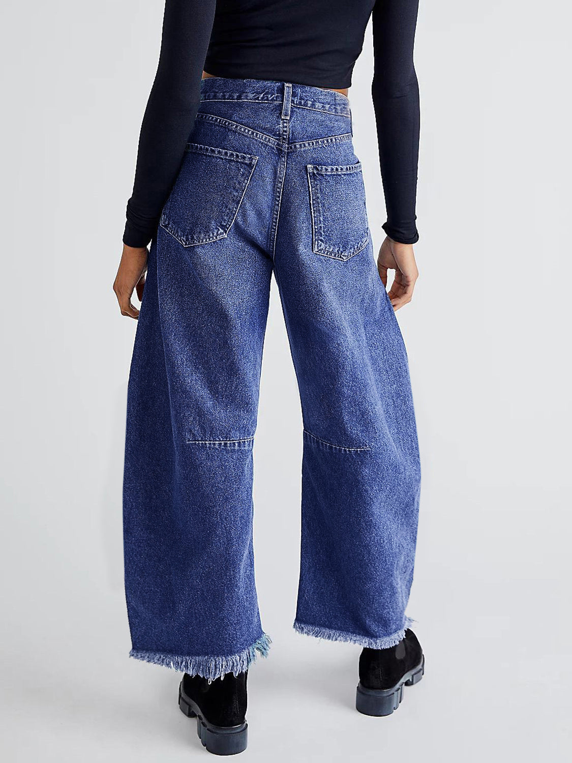 Stitched Raw Hem Wide Leg Jean