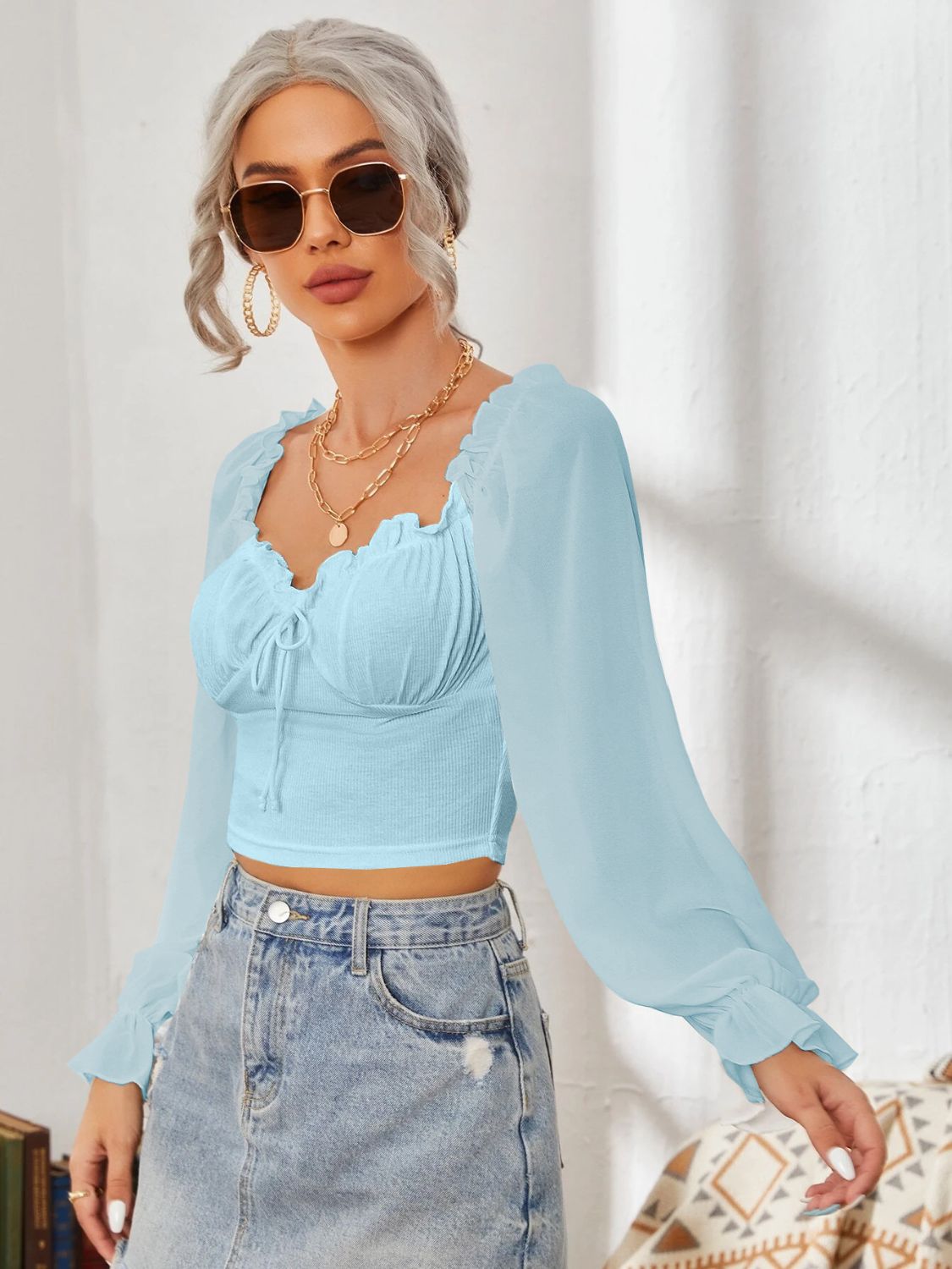 Simplicity Sweetheart Neck Flounce Sleeve Top