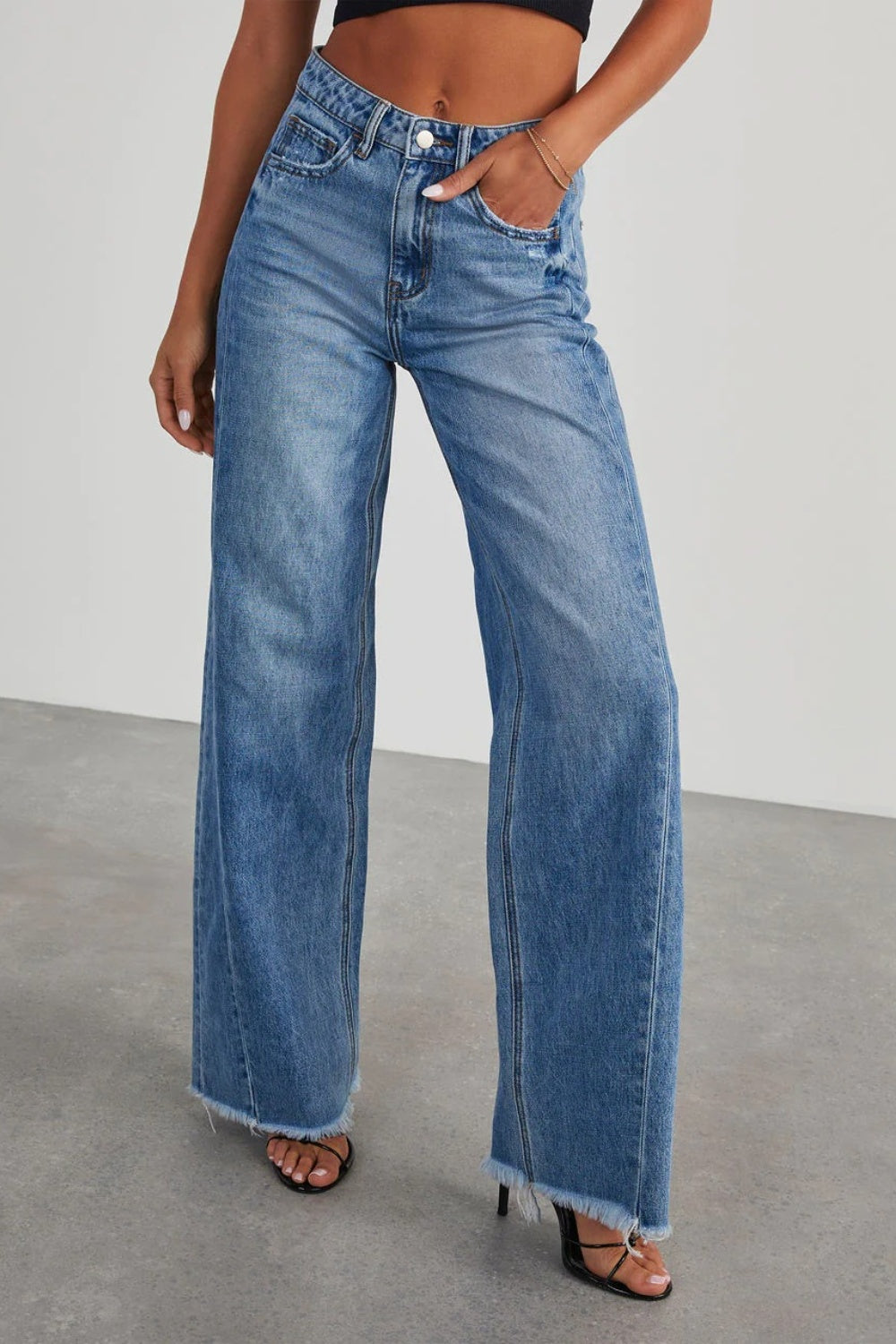 Raw Hem Wide Leg Jean