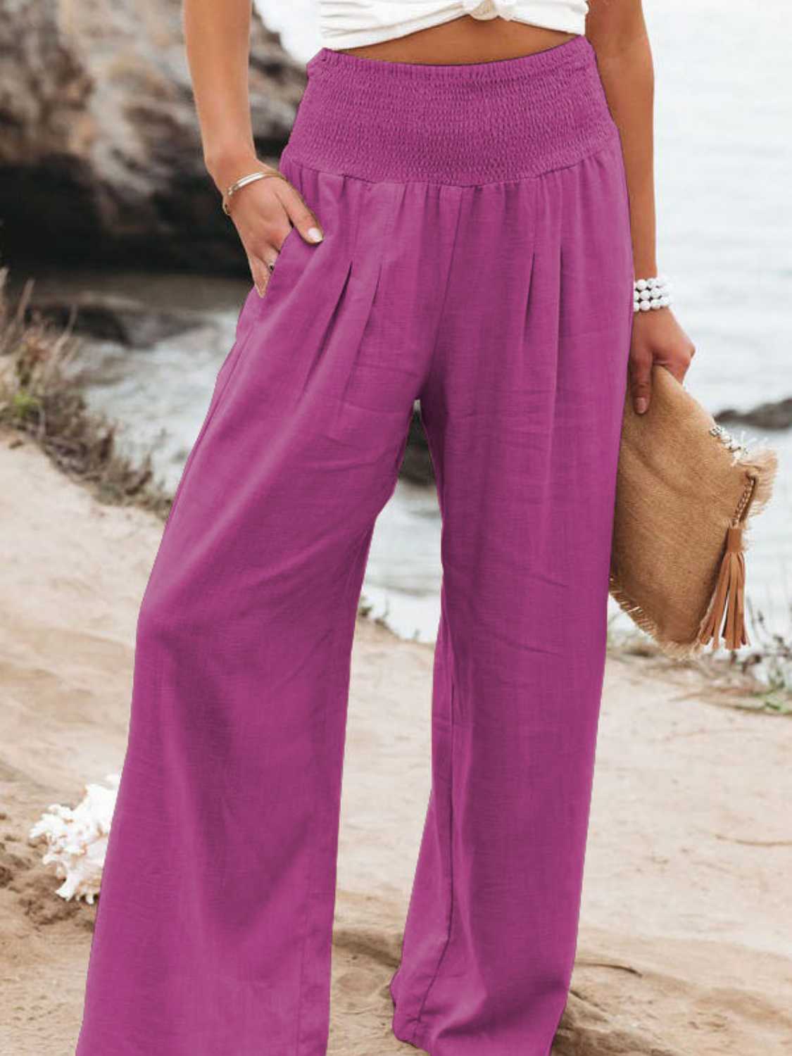 Safari Smocked-Waist Wide Leg Pant