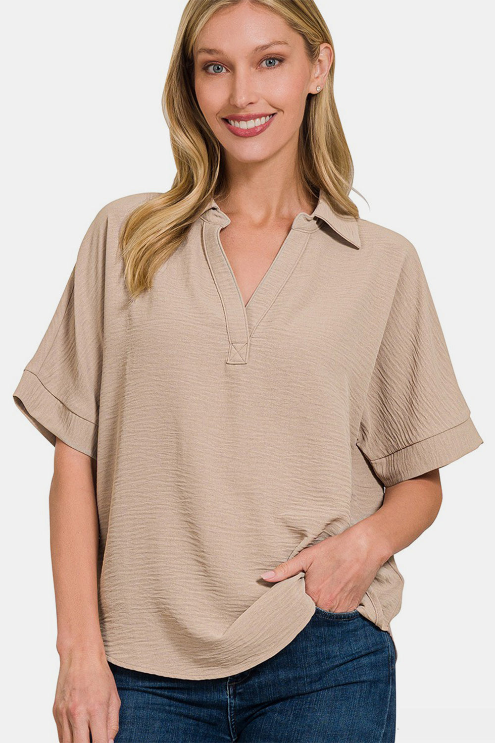 Versatile Collared Short Sleeve Top