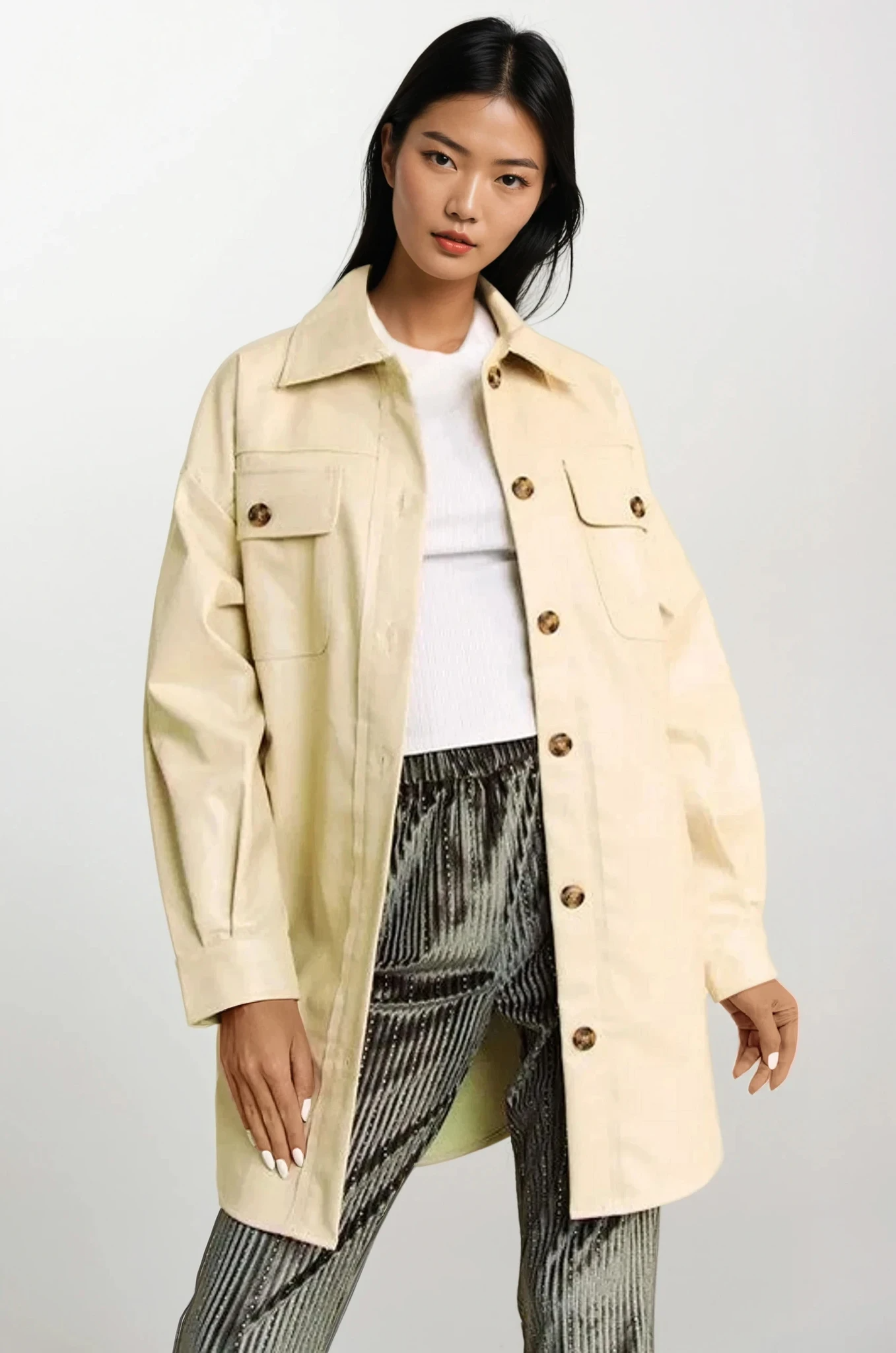 Faux Leather Button Up Jacket