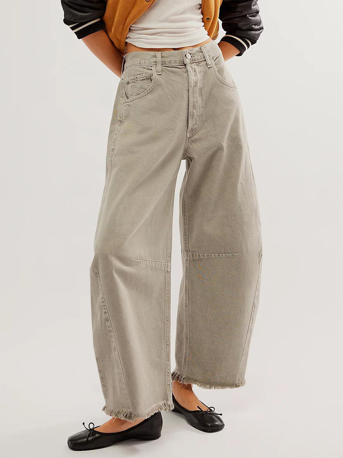 Stitched Raw Hem Wide Leg Jean