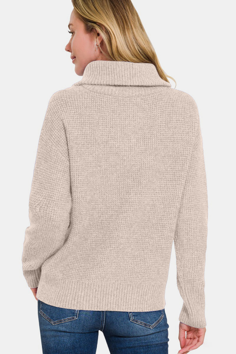 Real Rib-Knit Half Zip Sweater