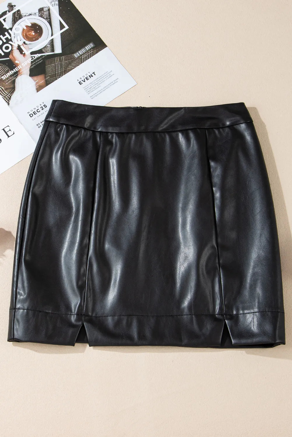 Faux Leather Slit Mini Skirt