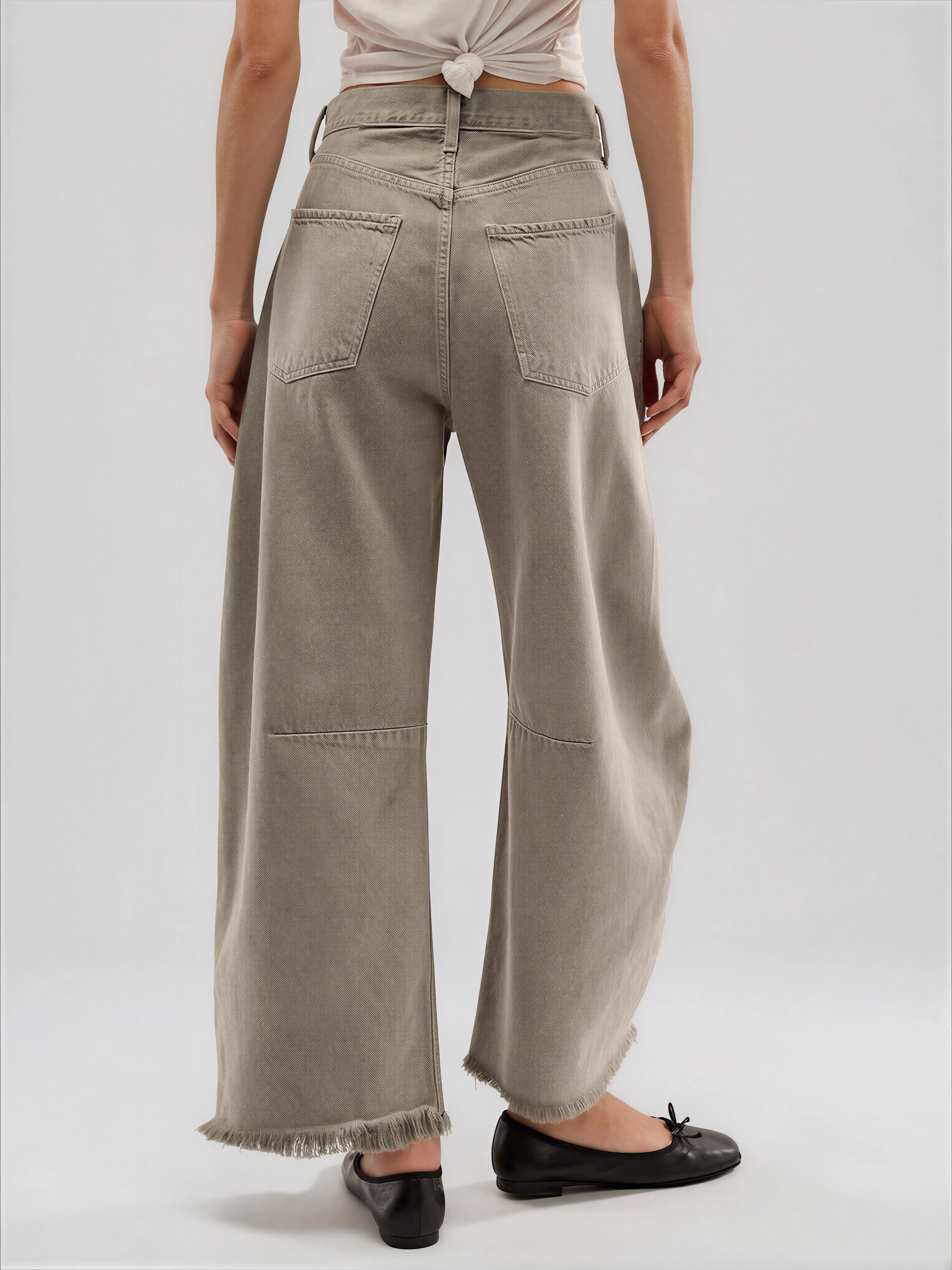 Stitched Raw Hem Wide Leg Jean