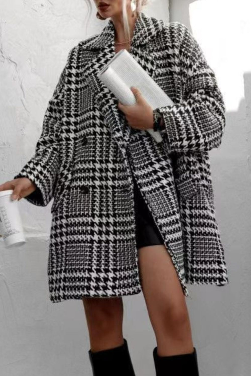 Houndstooth Collared Peacoat