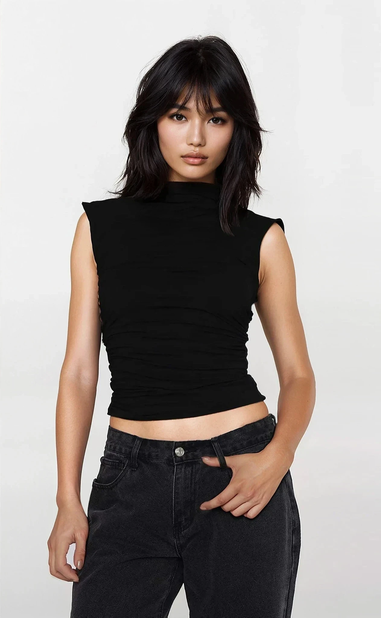 Everyday Mock Neck Ruched Tank