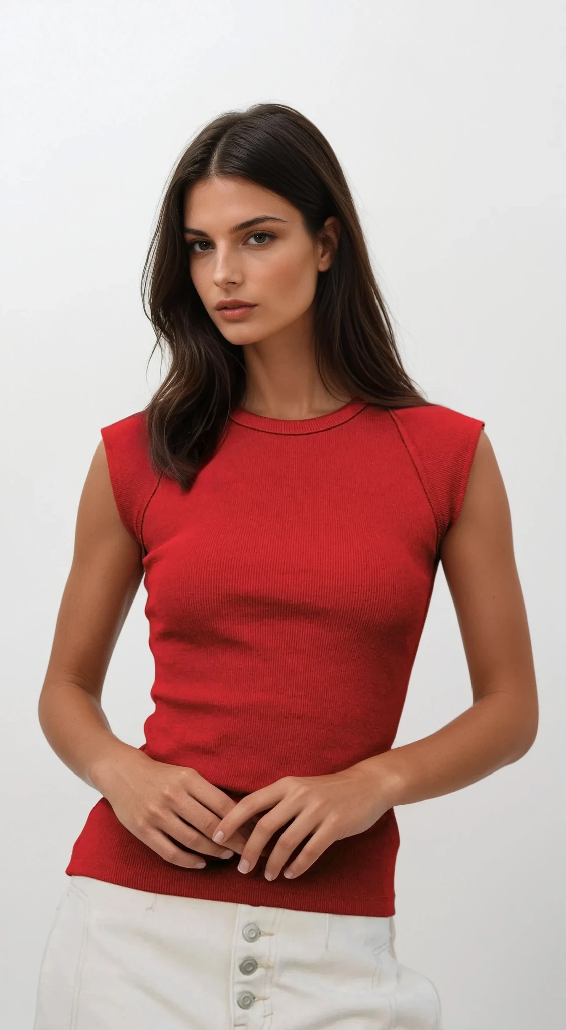 Light gray rib-knit round neck cap sleeve T-shirt from Trendsi, showcasing its soft fabric and fitted style.