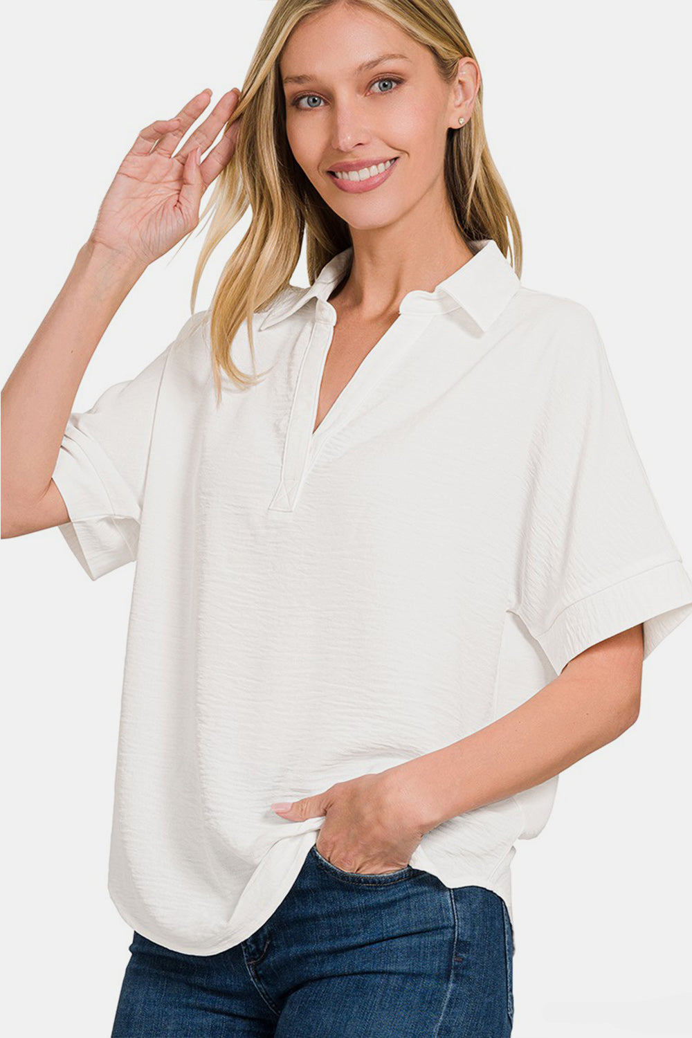 Versatile Collared Short Sleeve Top