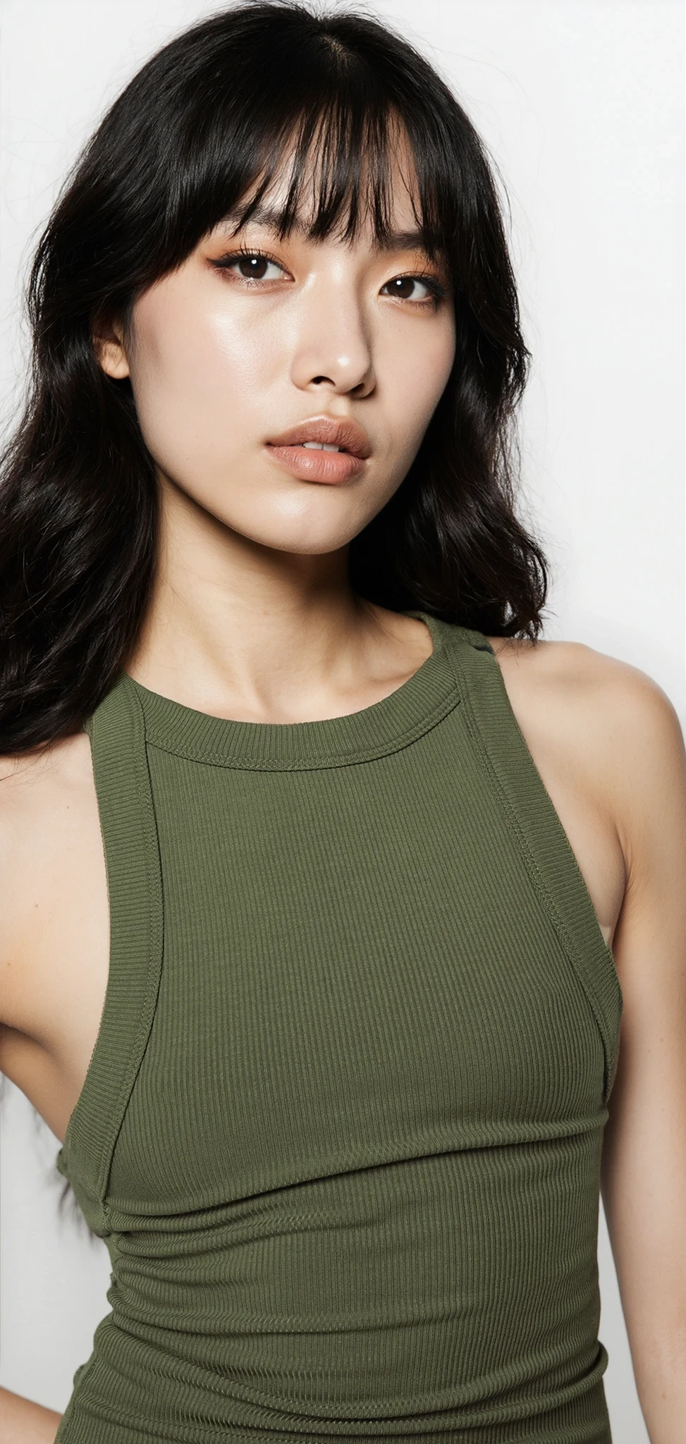Light blue rib-knit halter neck sleeveless cropped tank top by Trendsi, featuring a fitted design and halter neckline.