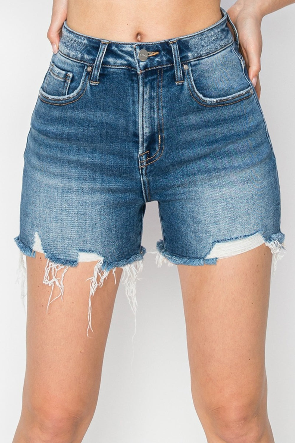 Modern High-Waist Distressed Denim Short