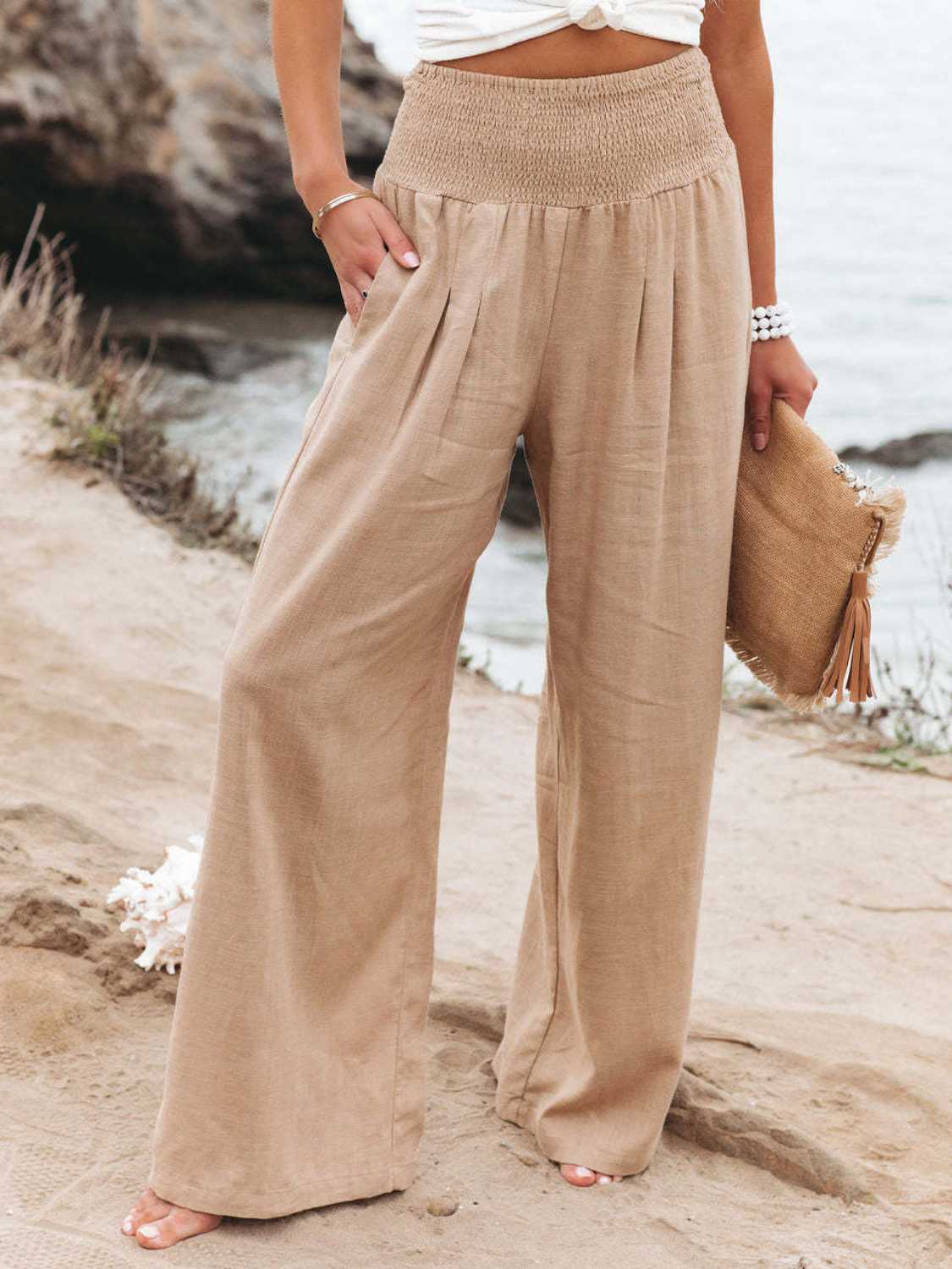 Safari Smocked-Waist Wide Leg Pant