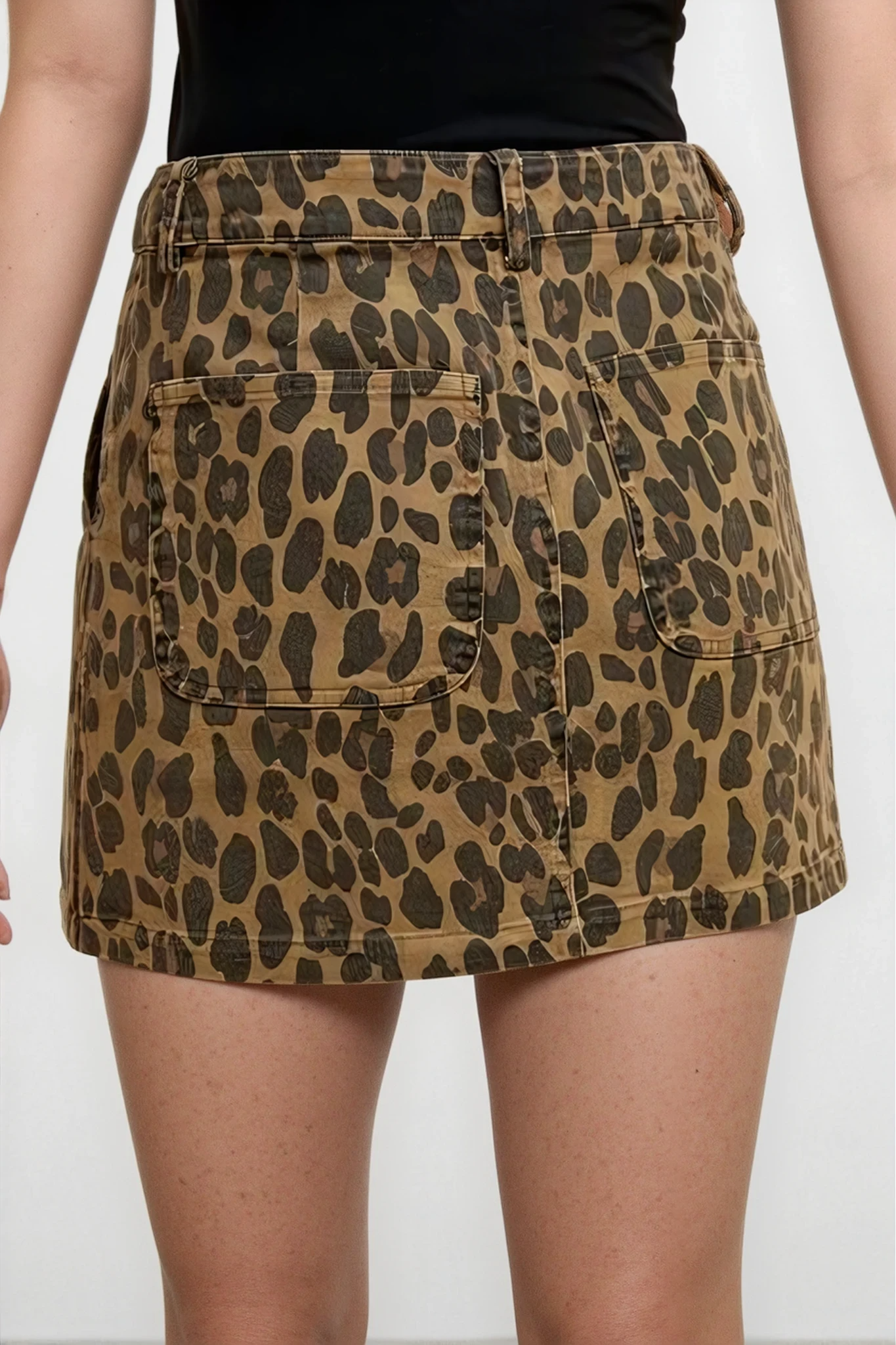 Leopard Denim Mini Skirt