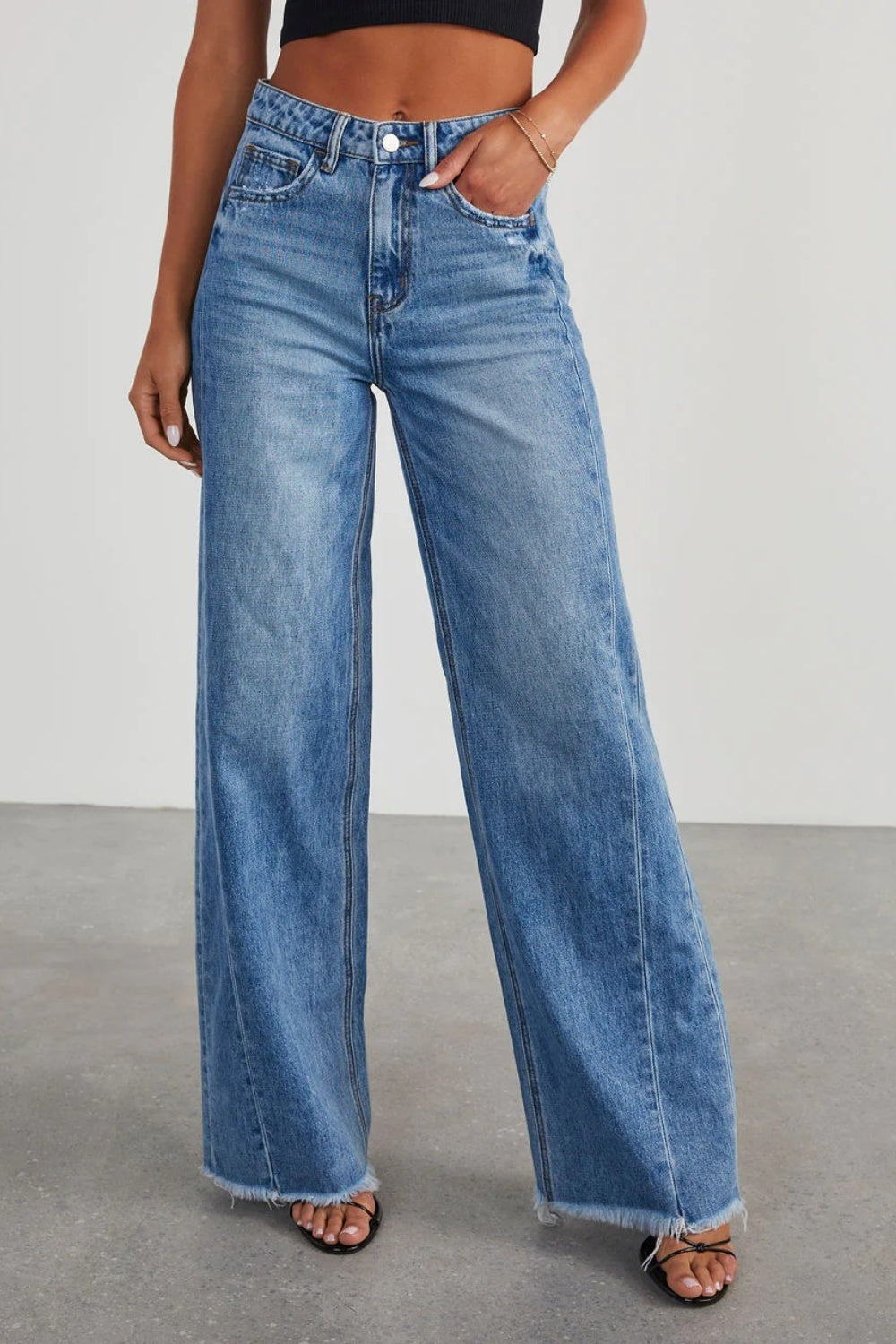 Raw Hem Wide Leg Jean