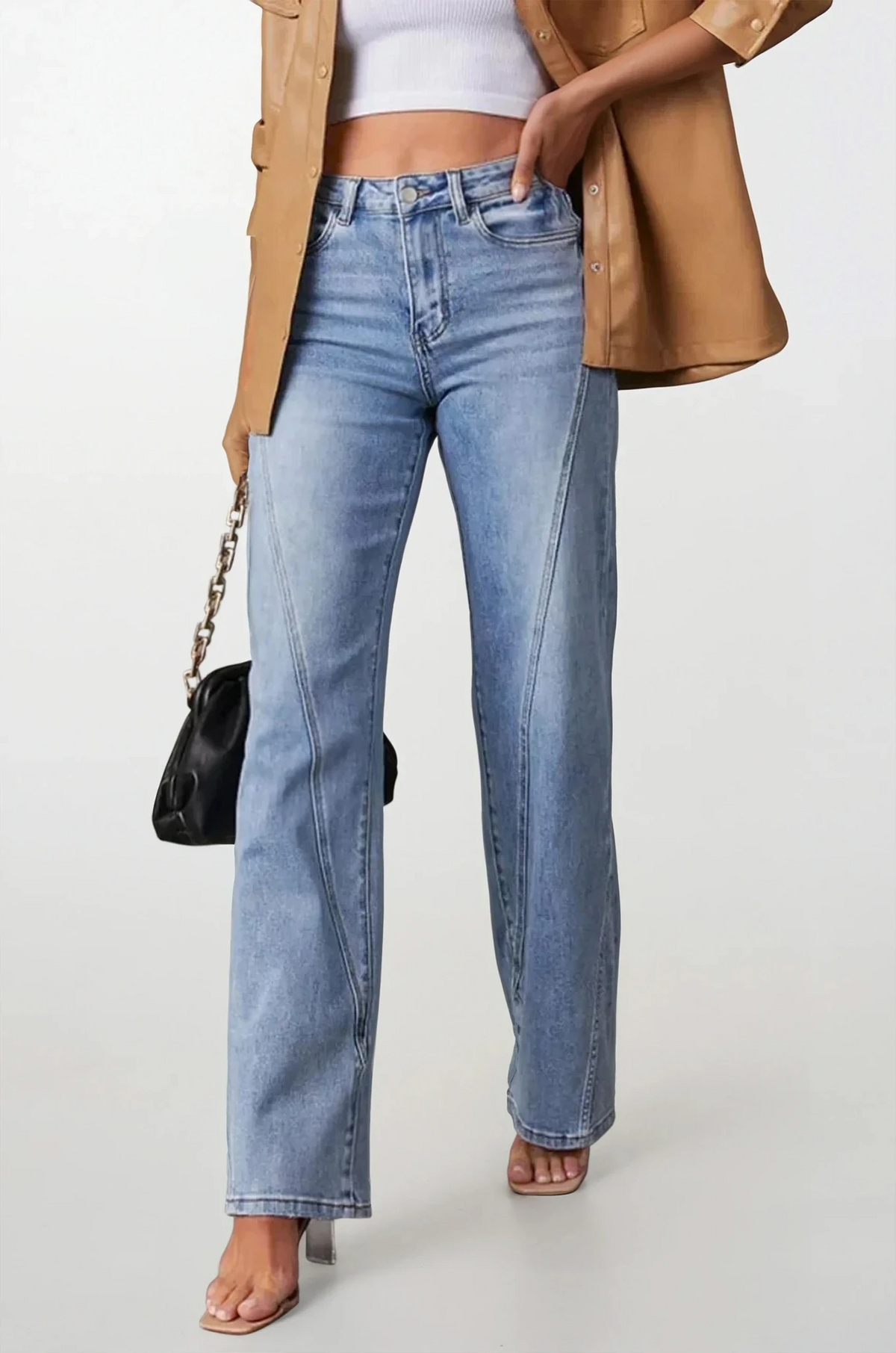 Casual High-Waist Straight Leg Jean with pockets