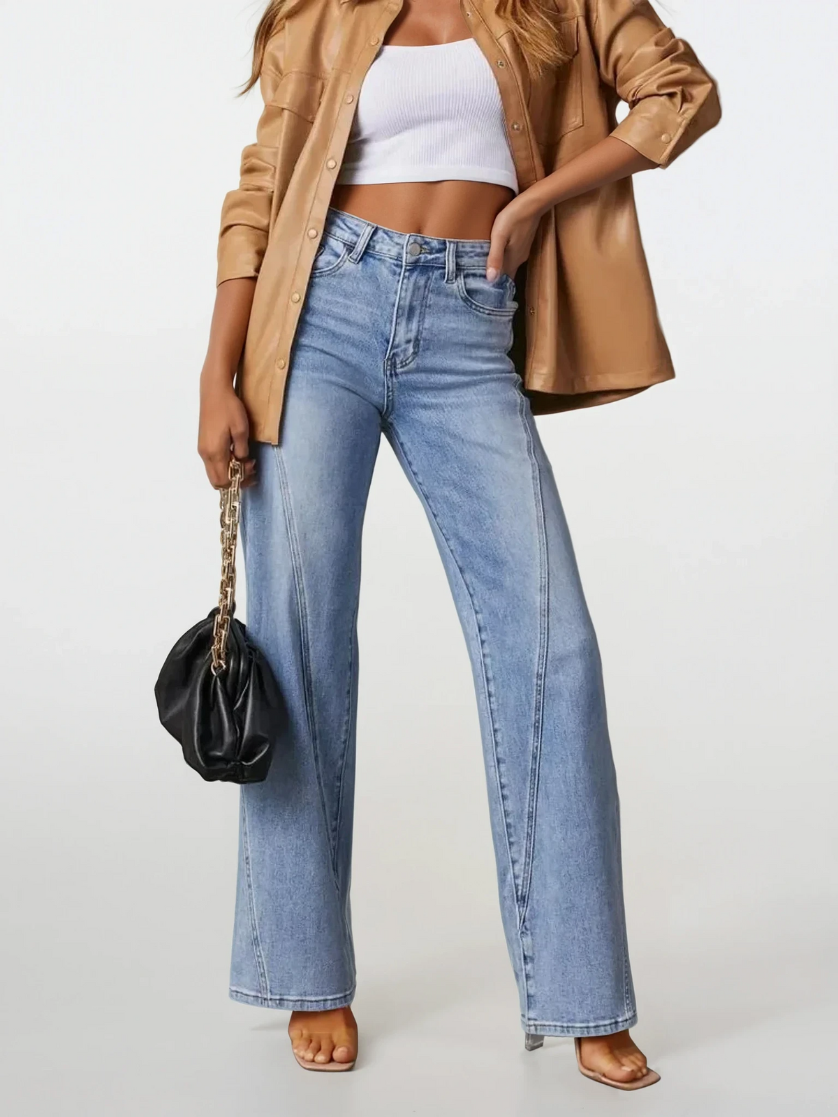 Casual High-Waist Straight Leg Jean with pockets