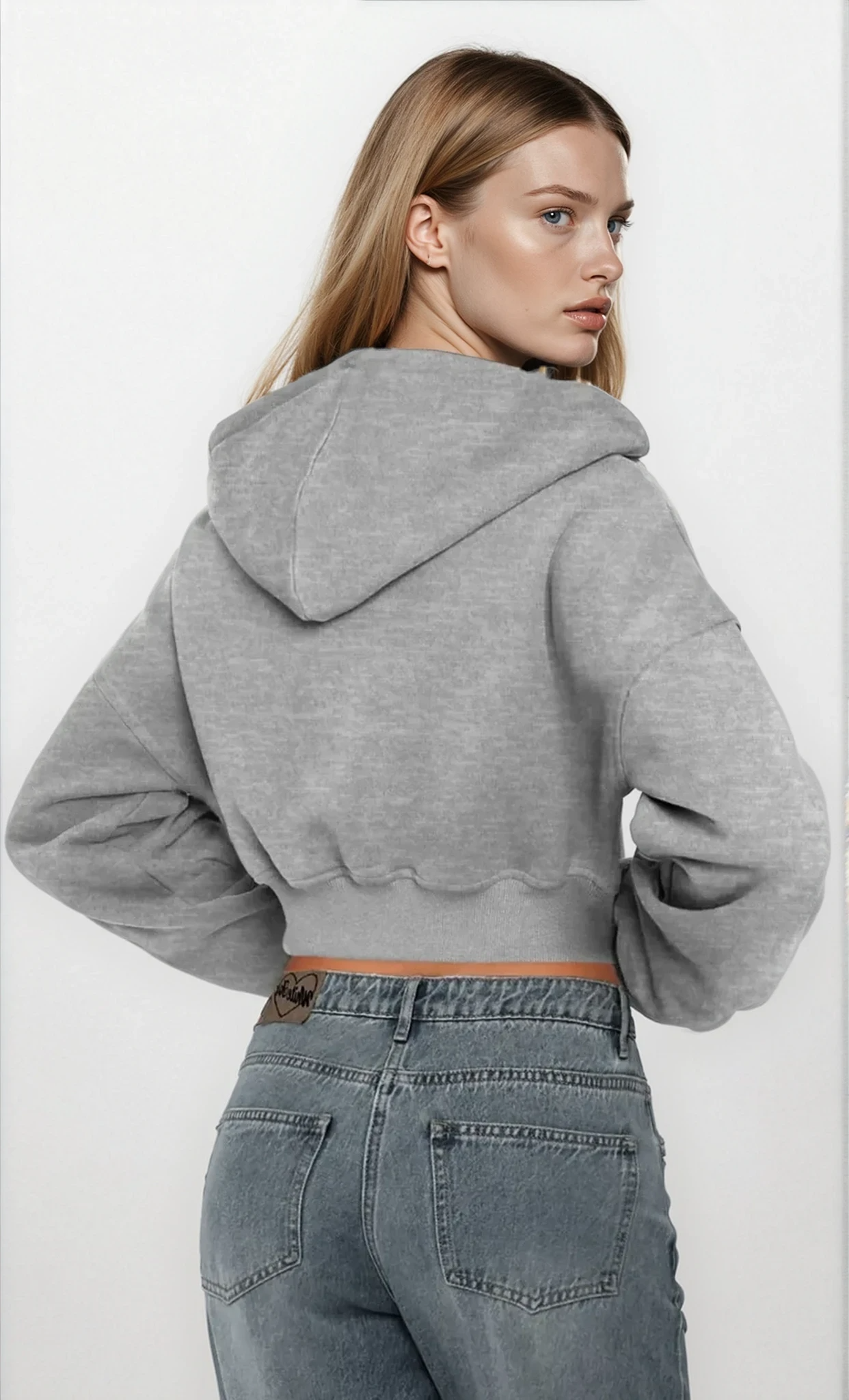 Light gray Downtown Full Zip Cropped Hoodie by Trendsi, showing front view with hood and zip closure on soft fabric.
