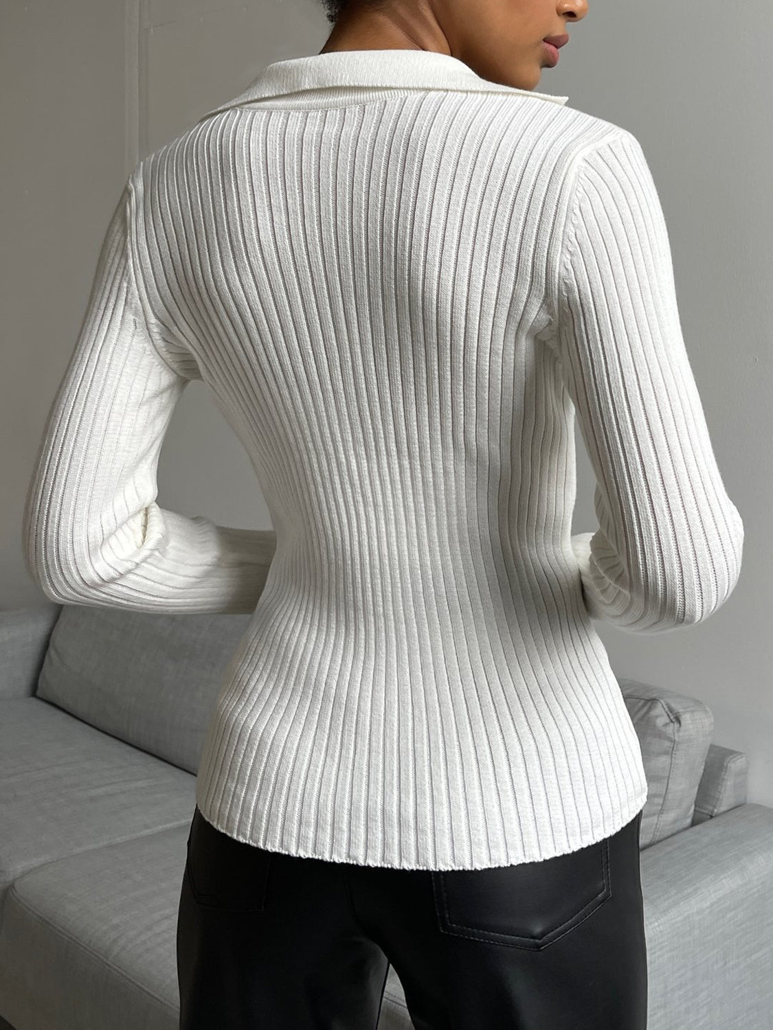 Perfect Rib Knit Johnny Collar Sweater