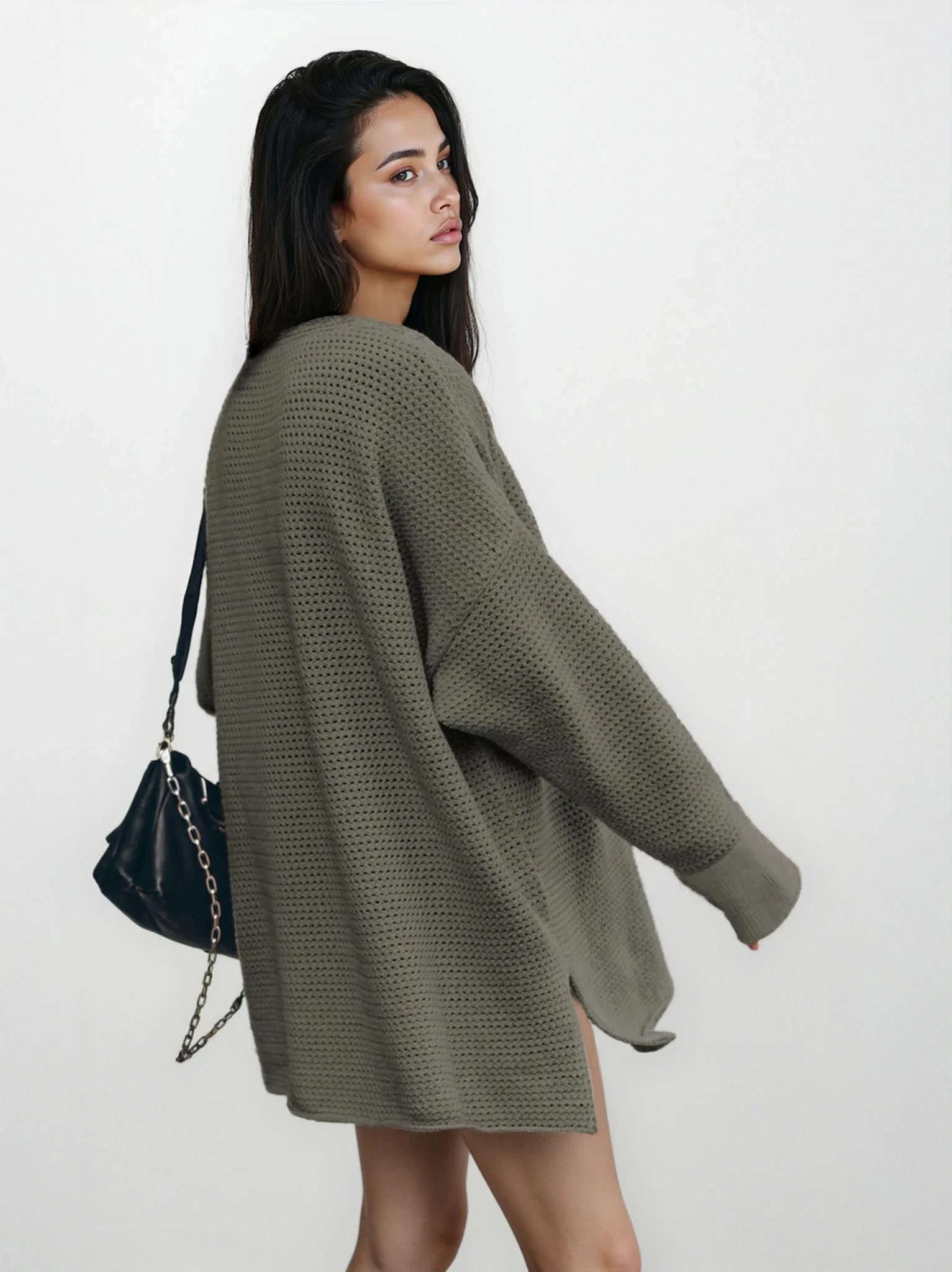 Threadline Round Neck Slit Sweater