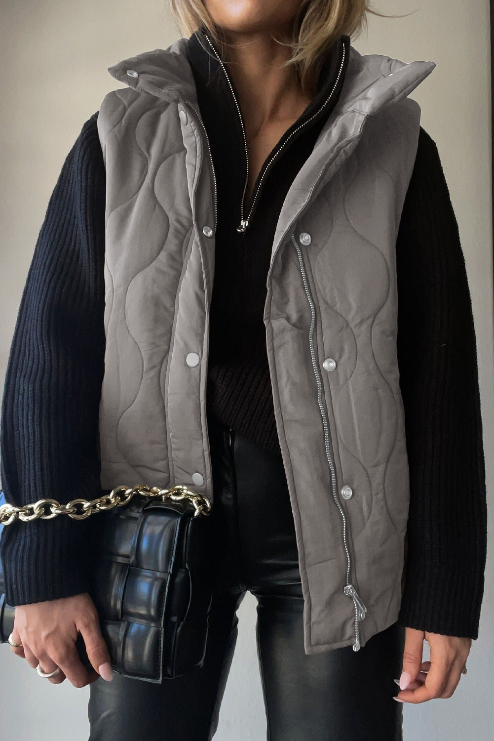 Quilted Collared Neck Vest