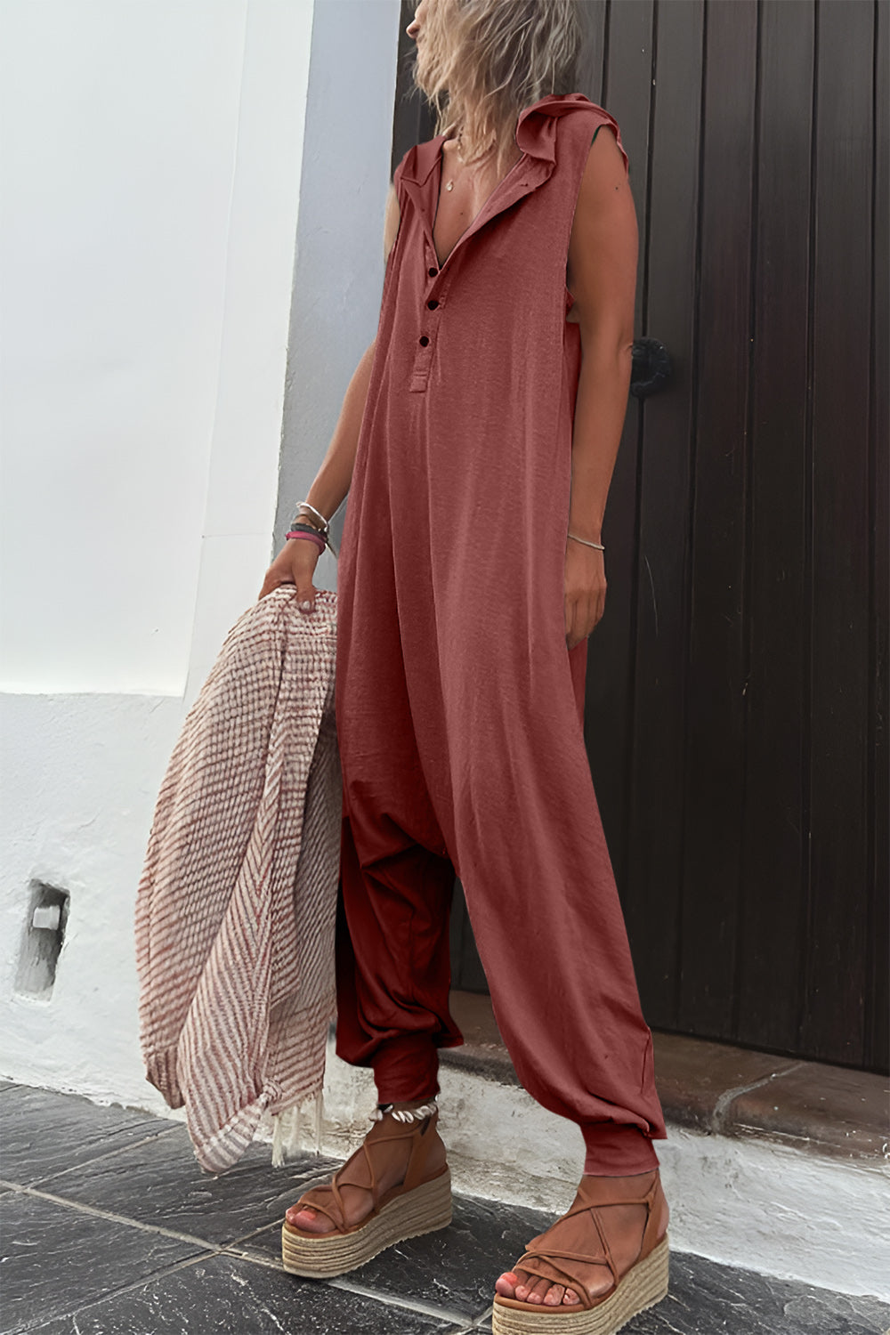 Daydream Half Button Jumpsuit