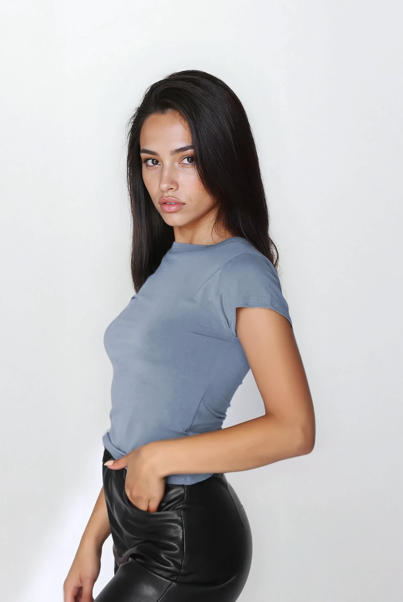 Light blue Trendsi True Crew Neck Short Sleeve T-shirt, casual clothing with a relaxed fit and soft fabric.