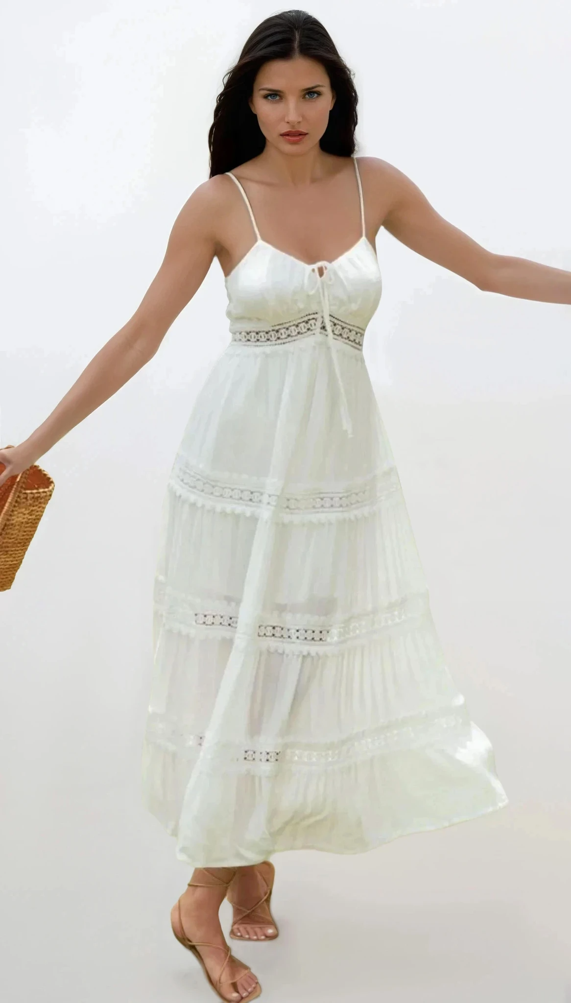 Astra Lace Smocked Cami Midi Dress