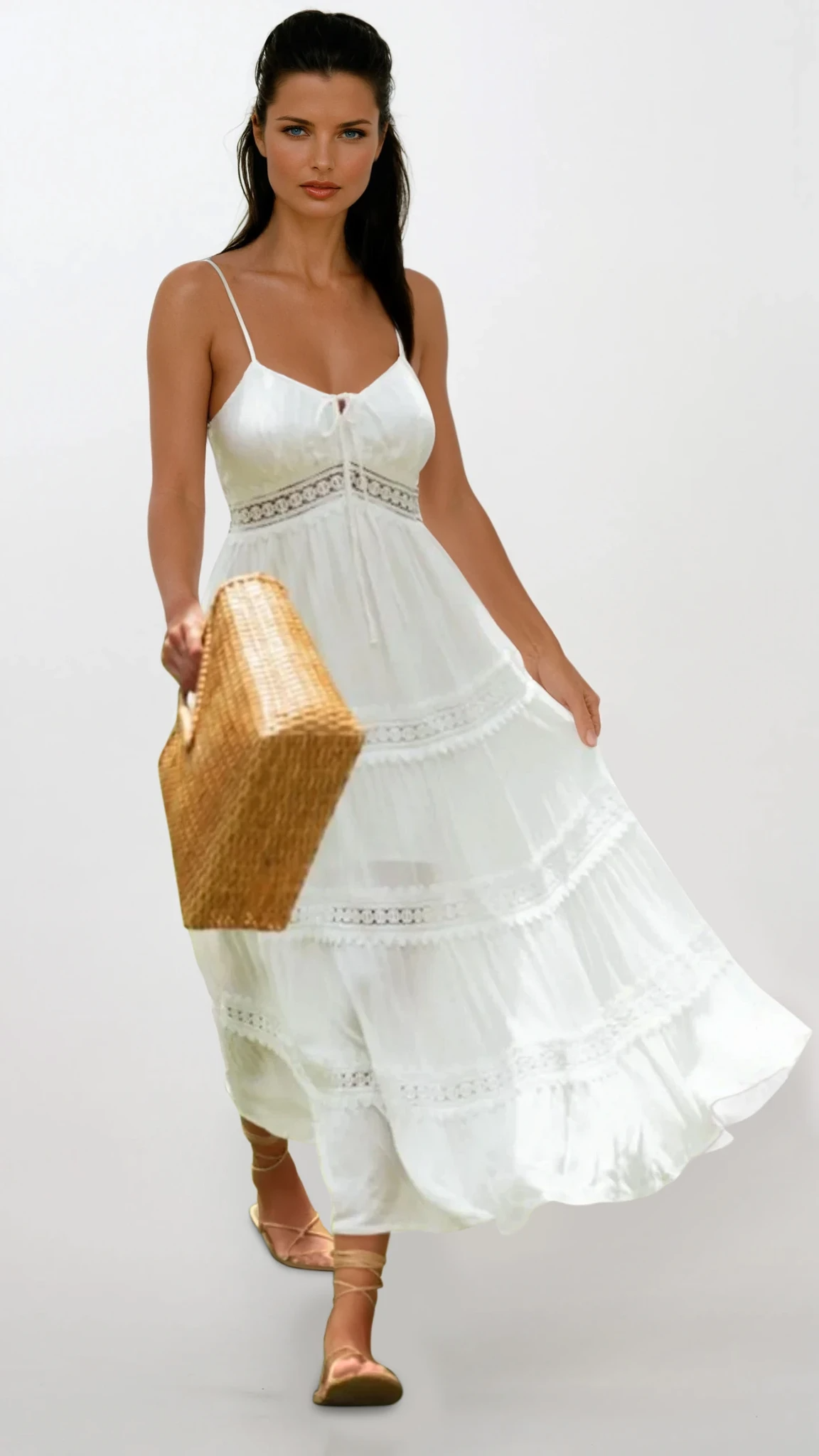 Astra Lace Smocked Cami Midi Dress