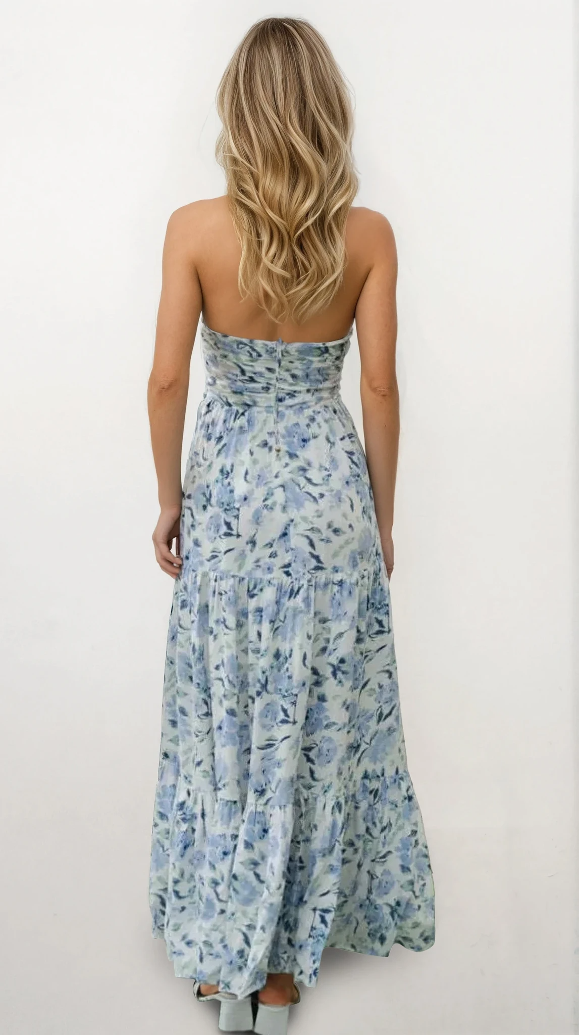 Aven halter neck cami maxi dress with adjustable strap and floral pattern