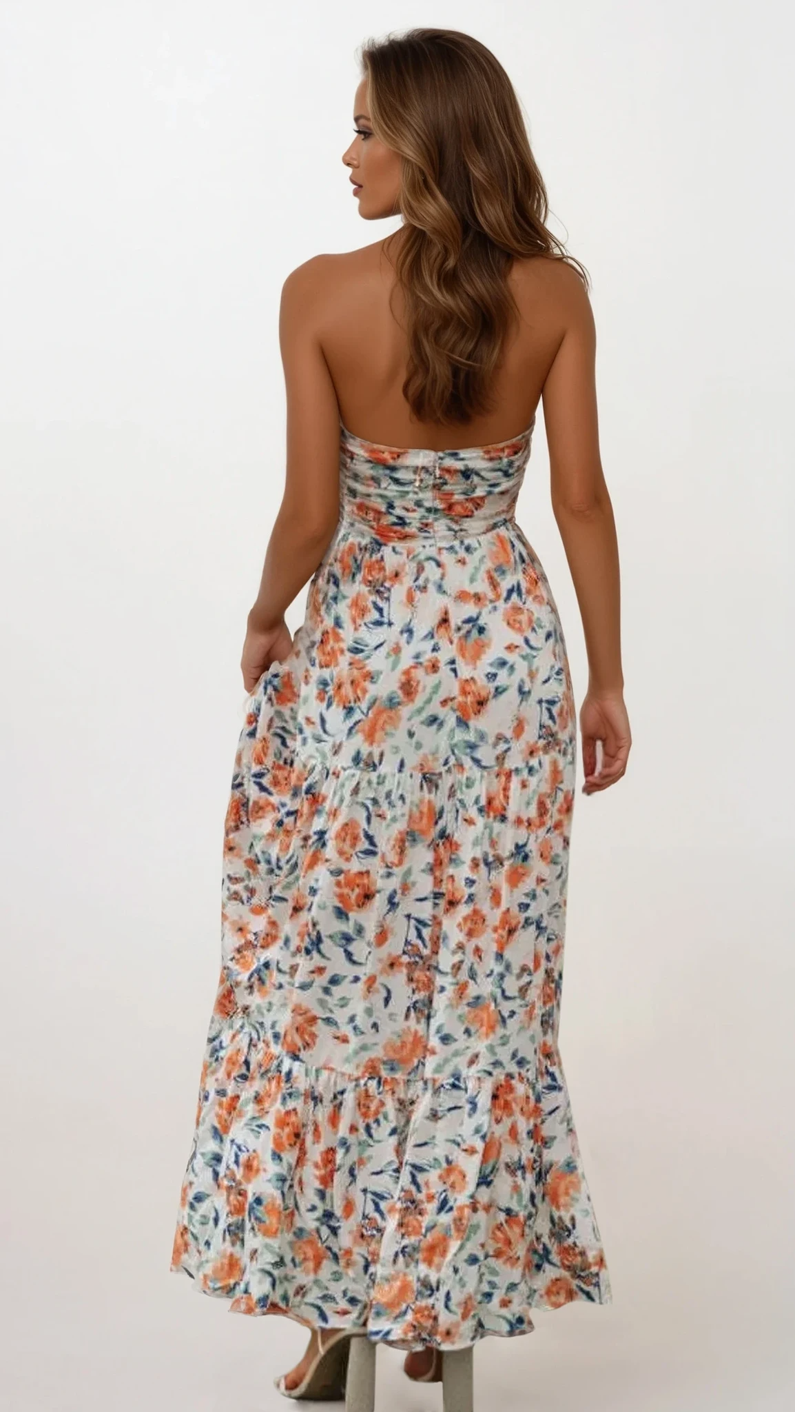 Aven halter neck cami maxi dress with floral pattern and ruched silhouette