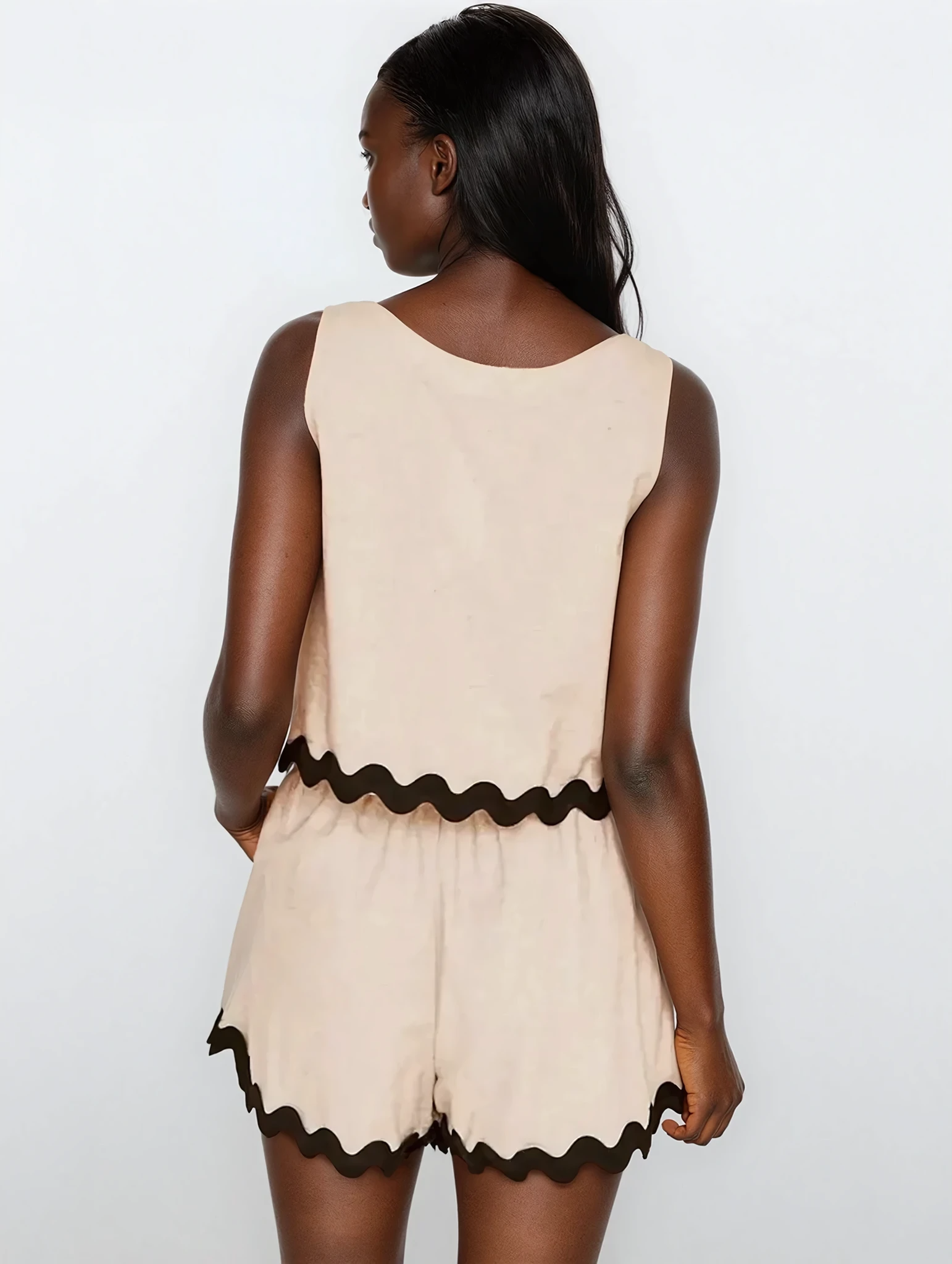 Light blue Dayform round neck tank and shorts set by Trendsi, casual clothing with a relaxed fit, shown on a model.