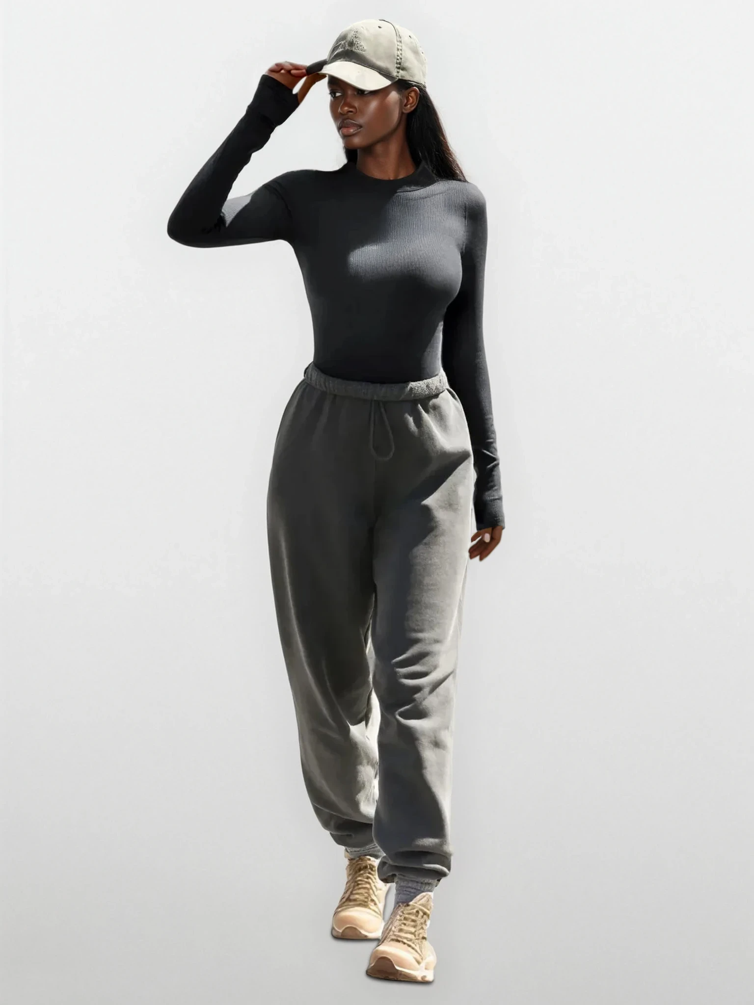 Light gray round neck long sleeve T-shirt by Trendsi, casual clothing with a comfortable fit and soft fabric.