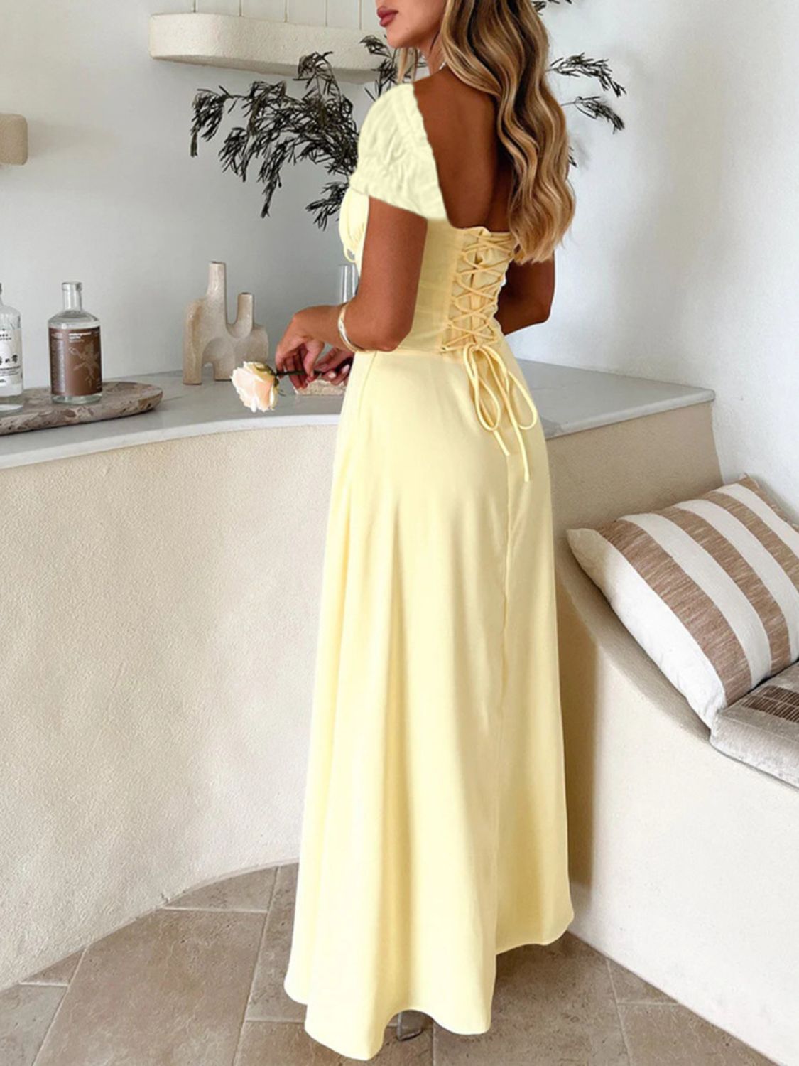 Hamptons Sweetheart Neck Short Sleeve Maxi Dress