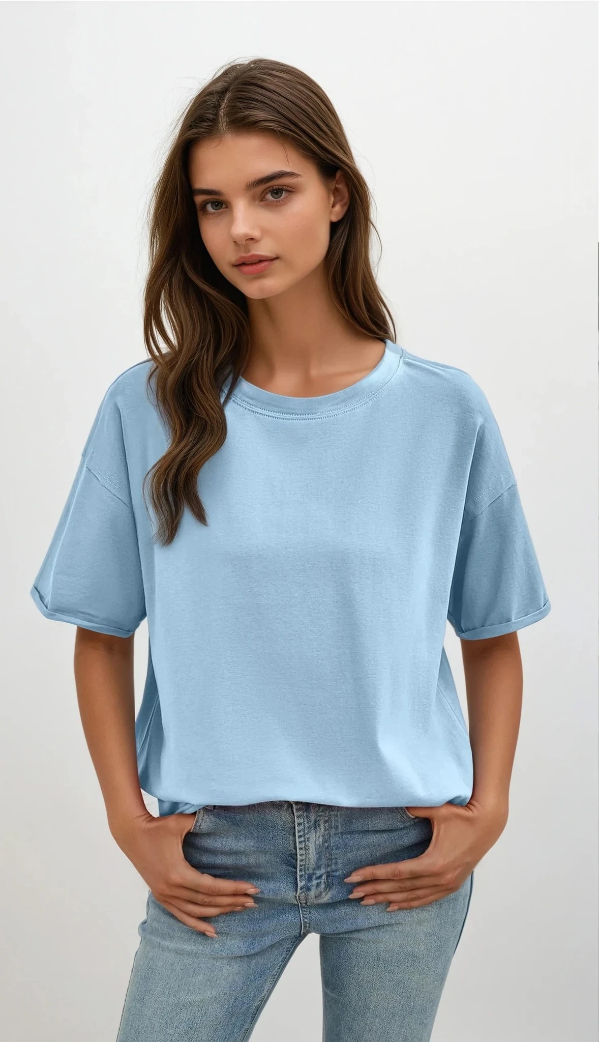 bare round neck half sleeve t-shirt with solid pattern