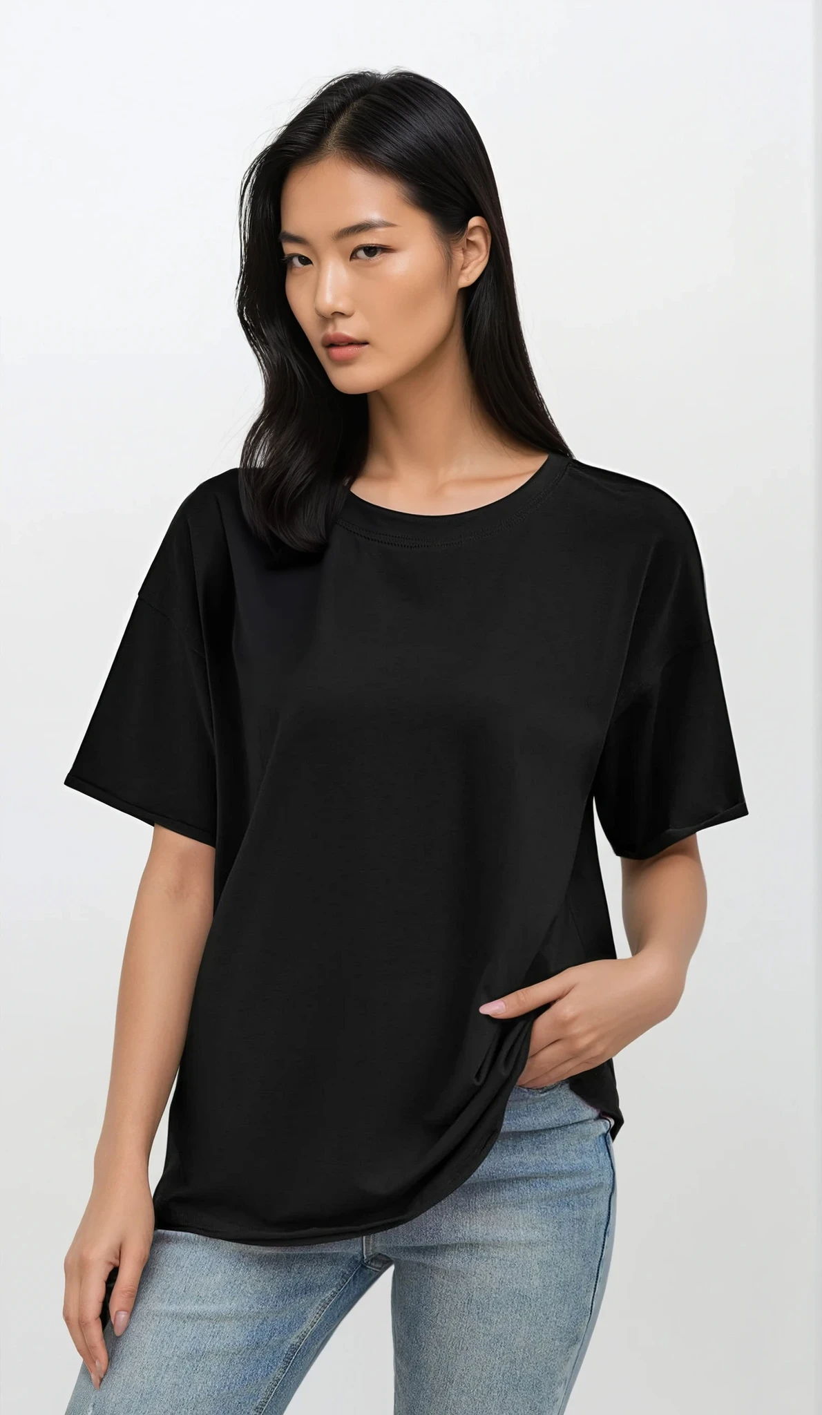 bare round neck half sleeve t-shirt with solid pattern and slight stretch