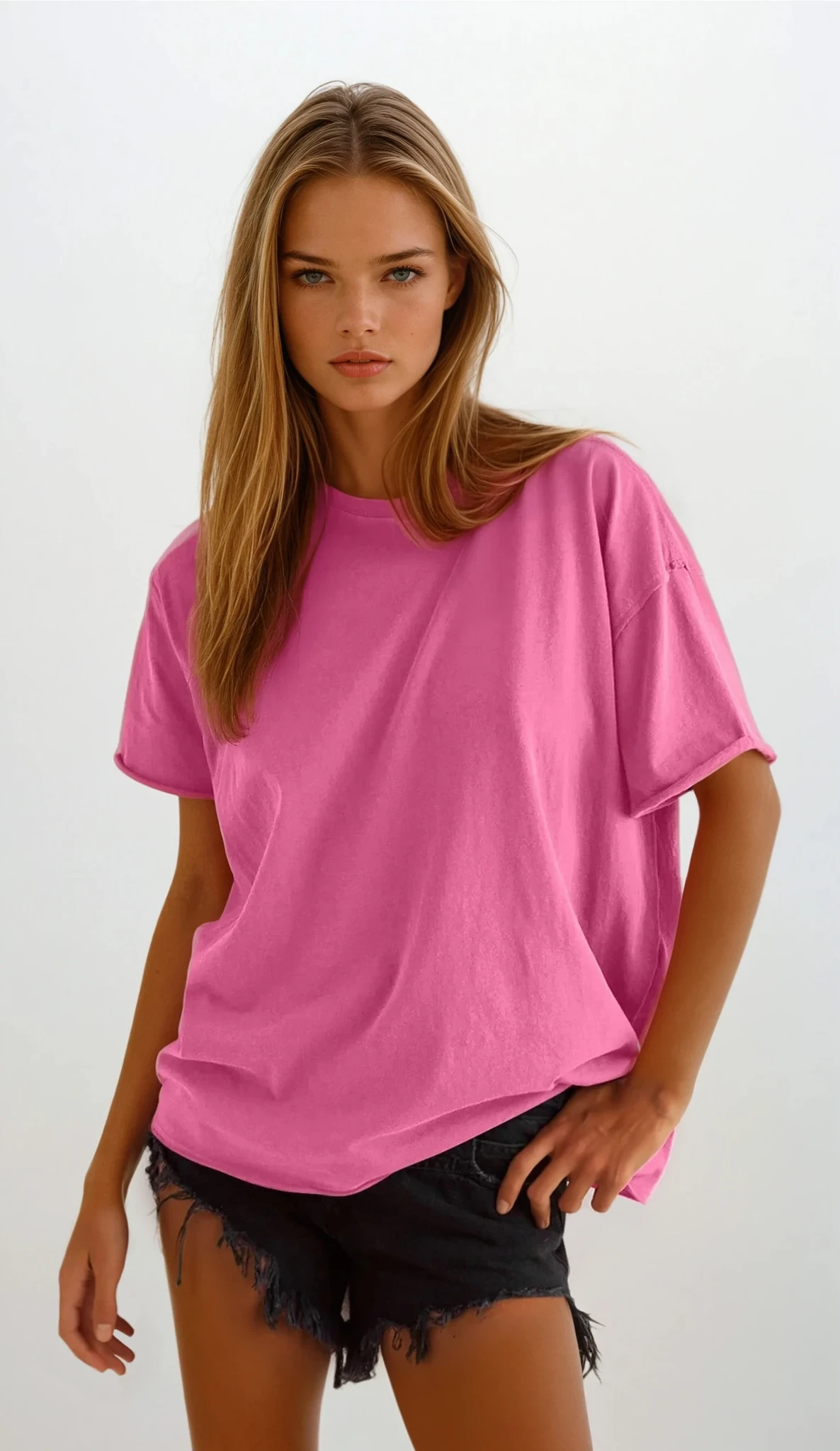 Bare round neck half sleeve t-shirt in solid pattern