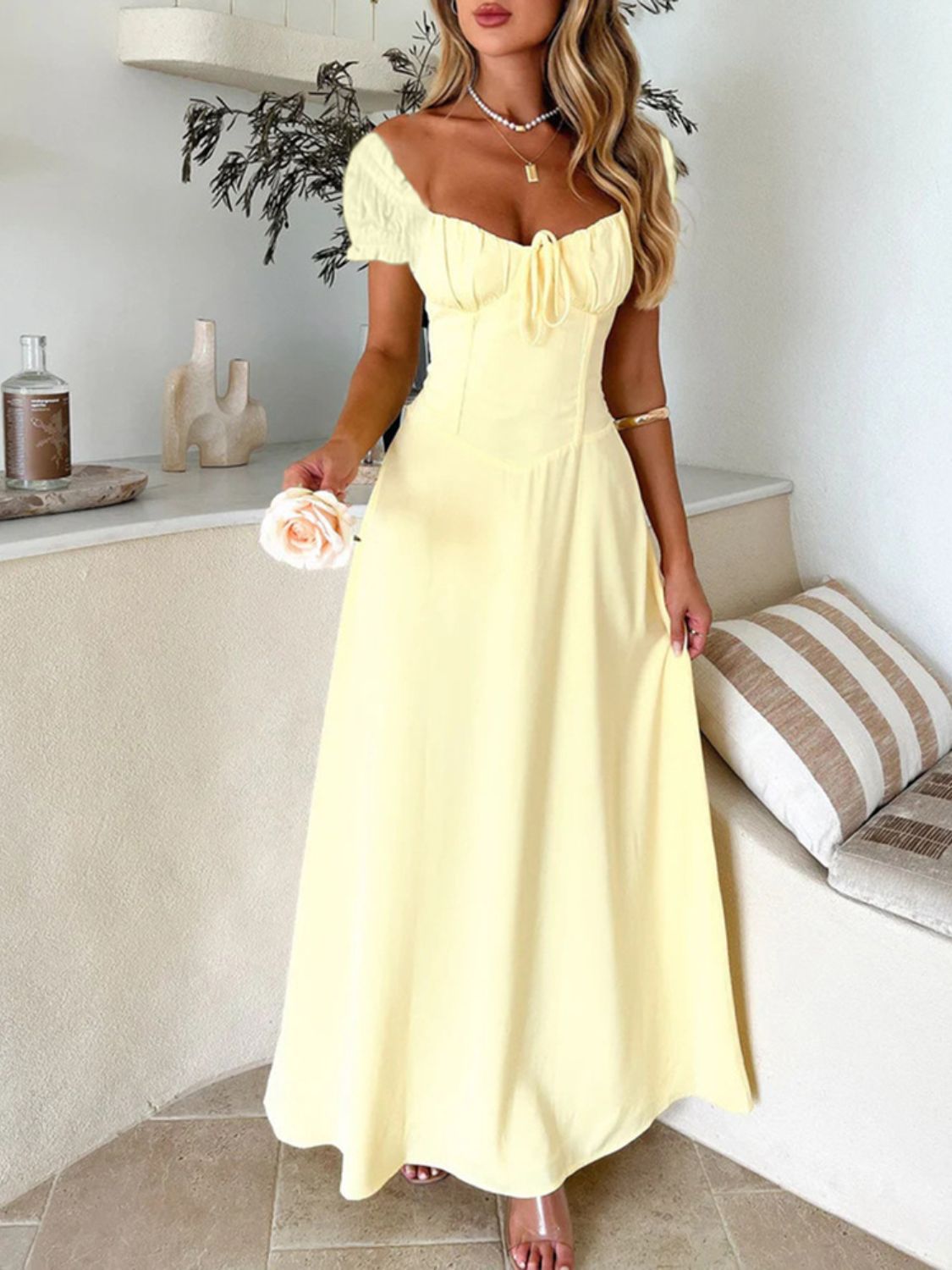 Hamptons Sweetheart Neck Short Sleeve Maxi Dress