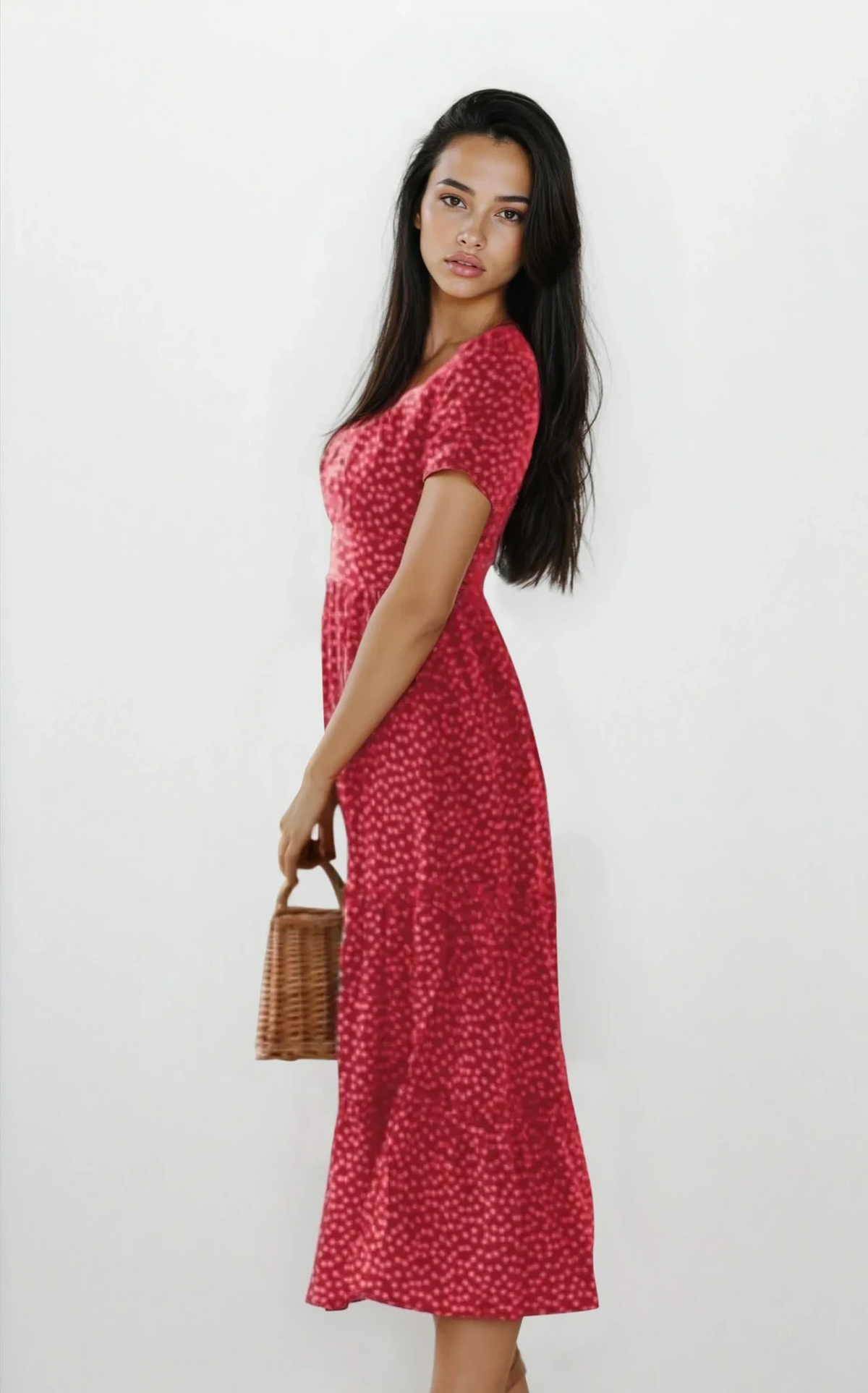 Blossom square neck midi dress with floral pattern and frill detailing