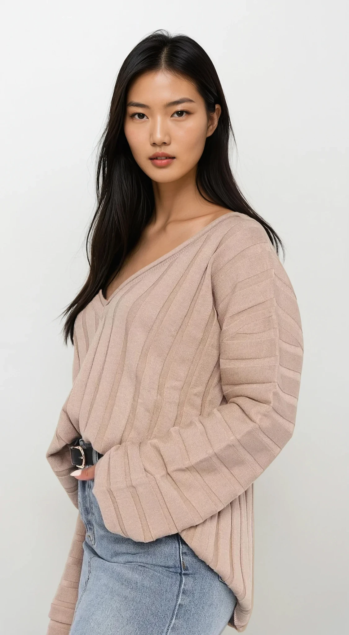 Blurred Lines oversized v-neck sweater with dropped shoulders