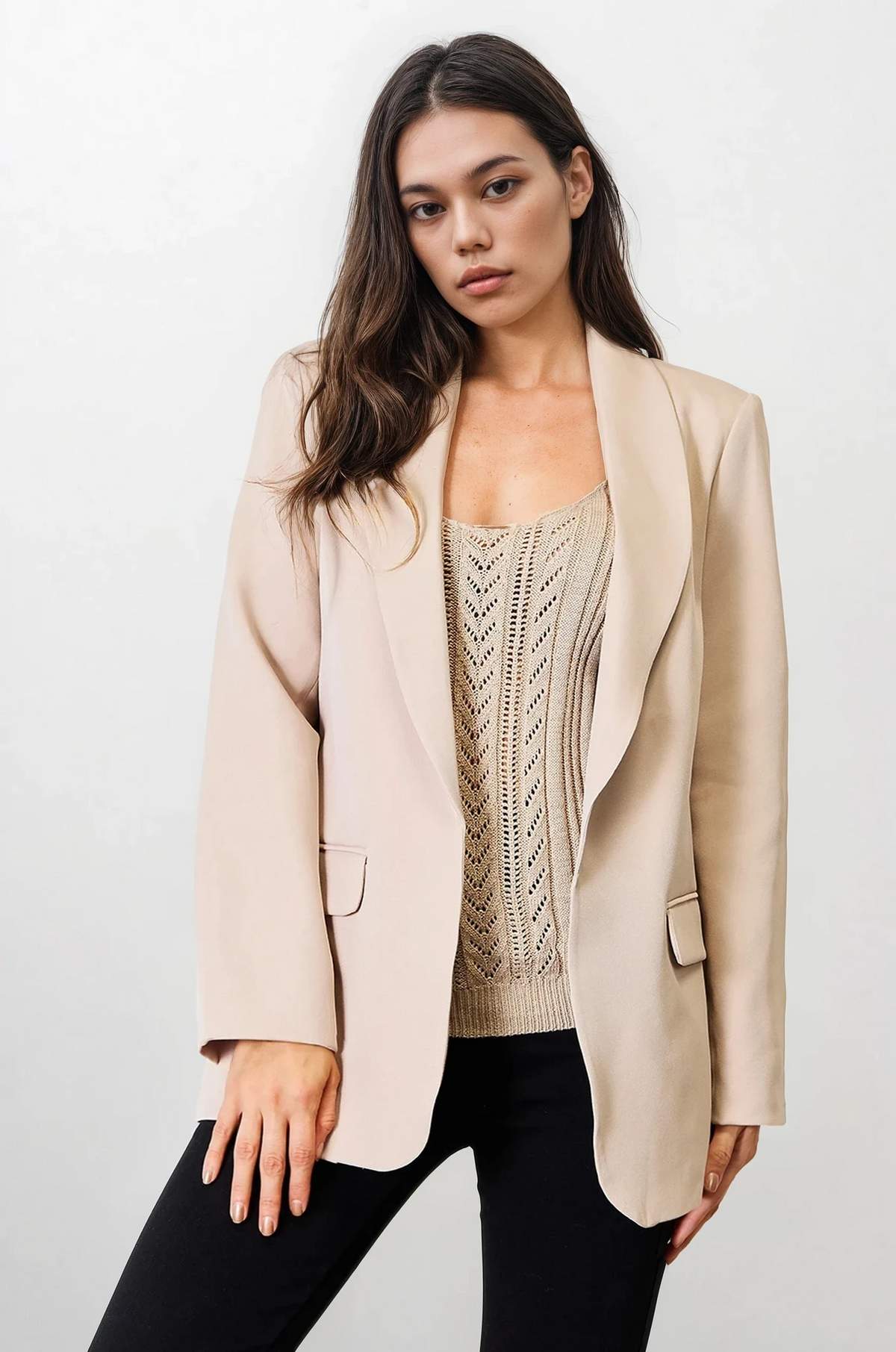 Business class shawl collar blazer with solid pattern and pockets