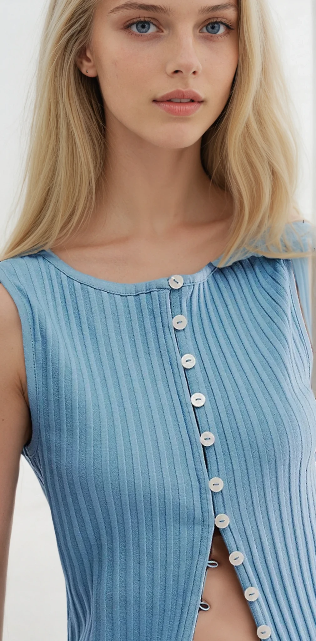 Button-Down Round Neck Sweater Vest solid pattern