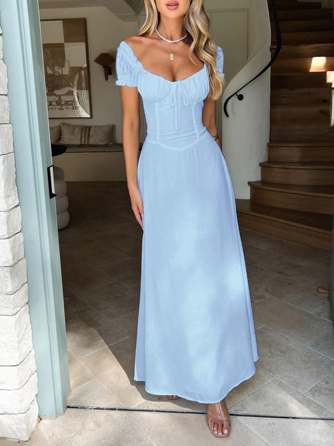 Hamptons Sweetheart Neck Short Sleeve Maxi Dress