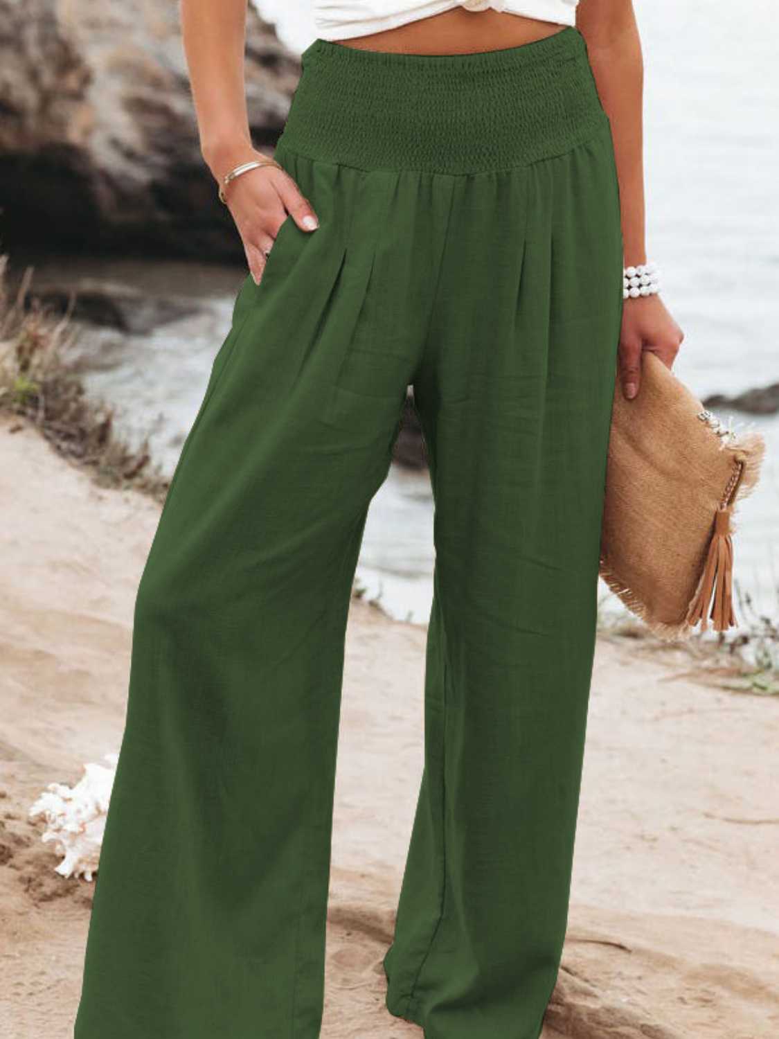 Safari Smocked-Waist Wide Leg Pant